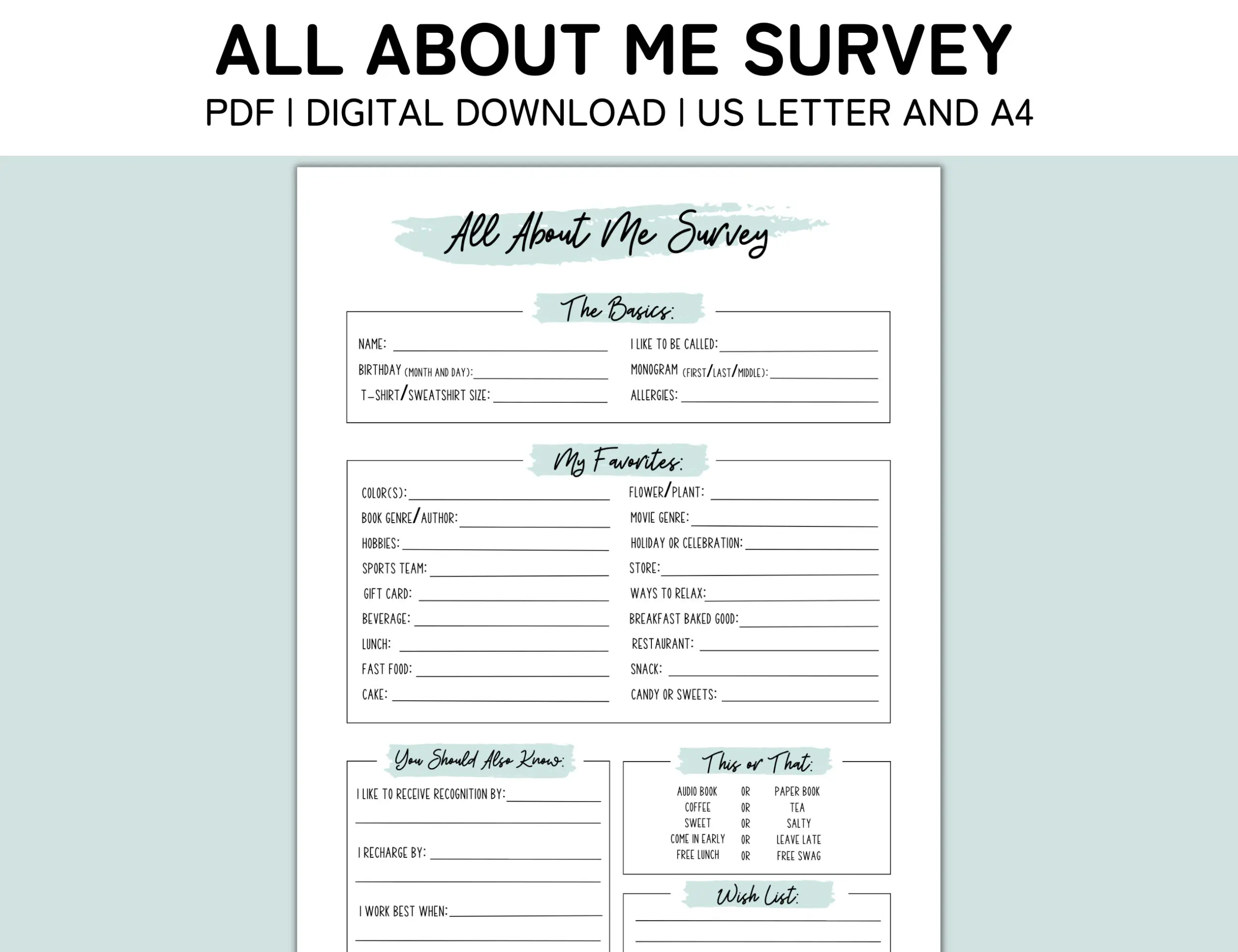 Get To Know Me Printable Employee