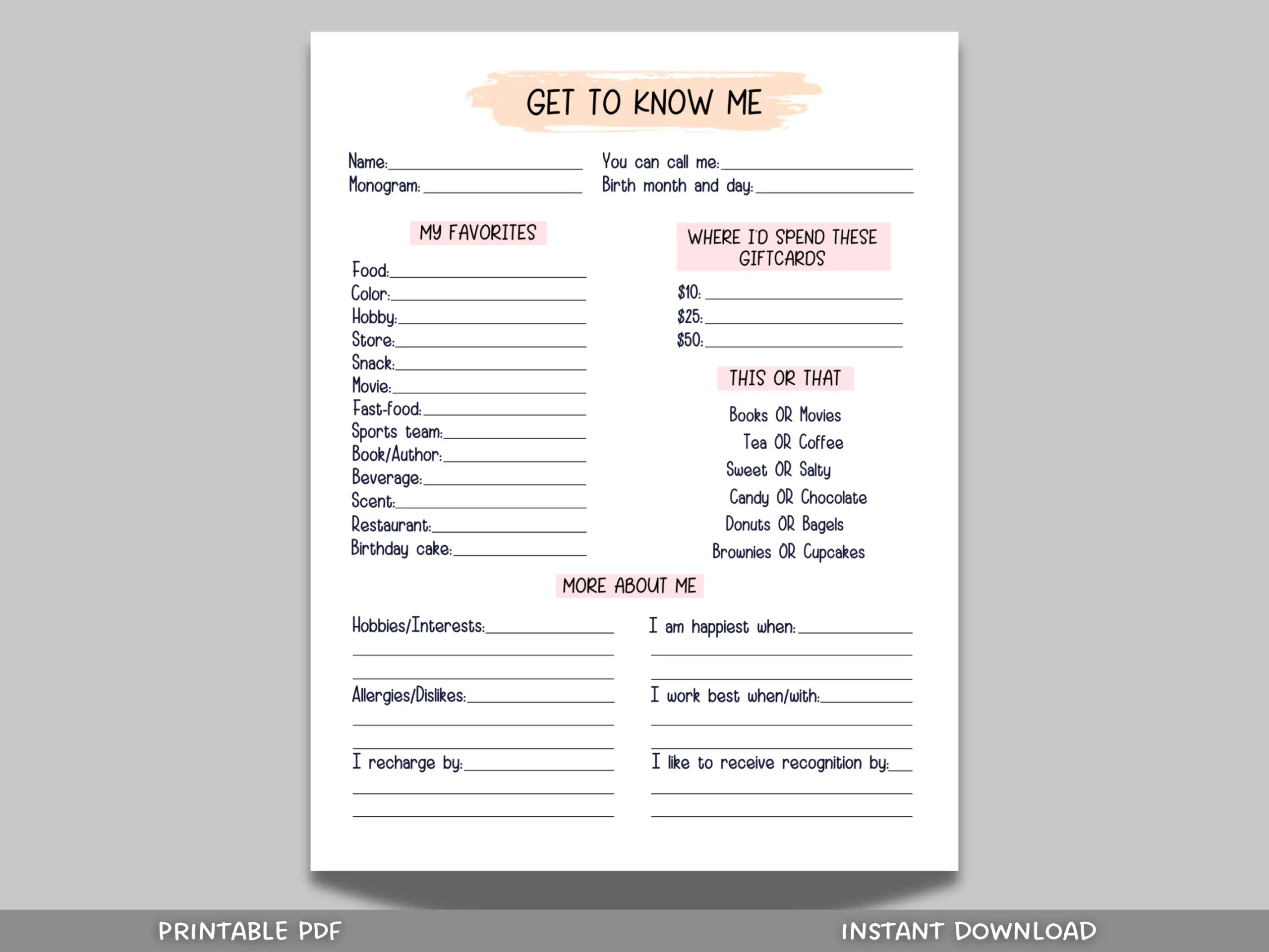 Get To Know Me Printable Employee