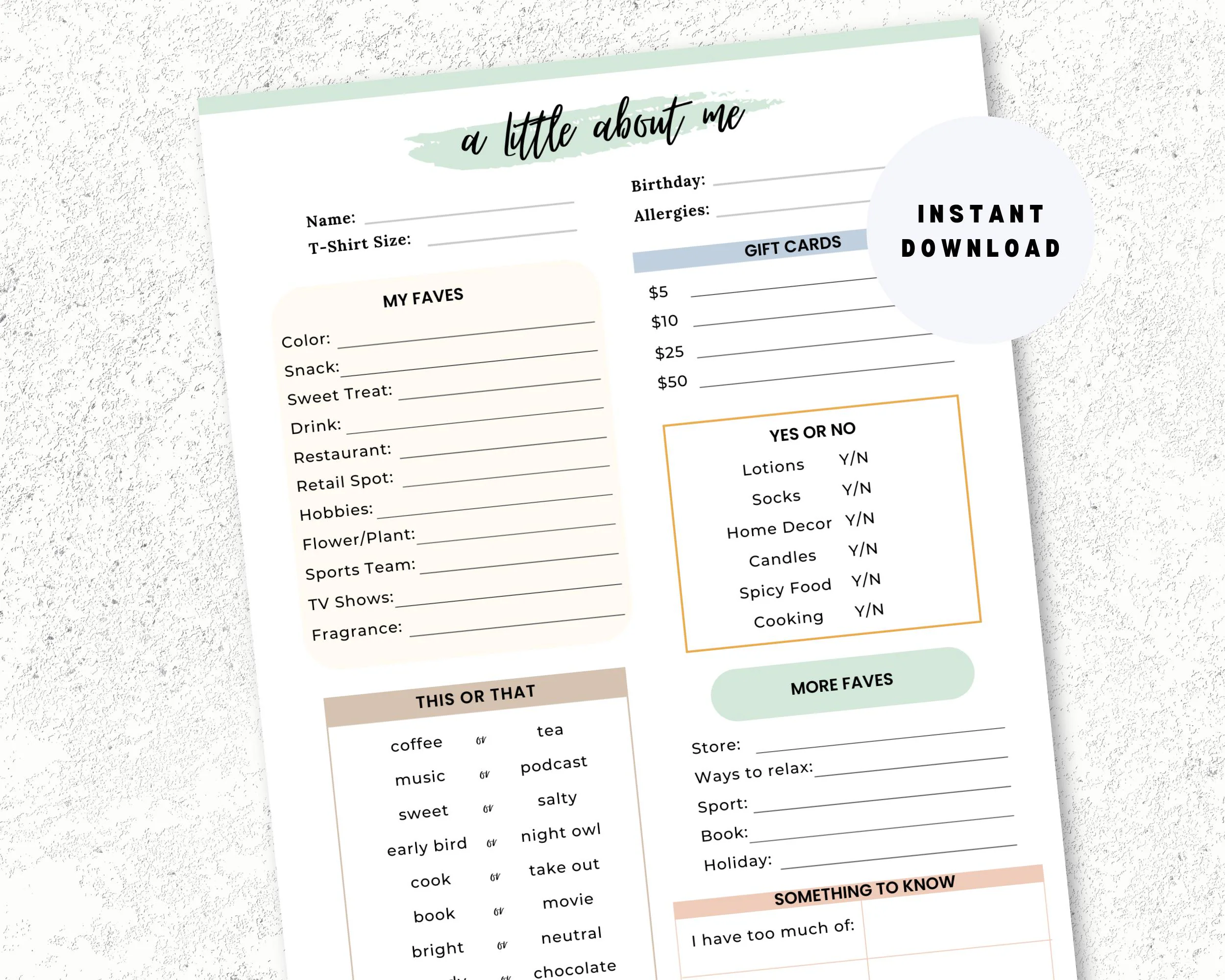 Get To Know Me Questionnaire Printable