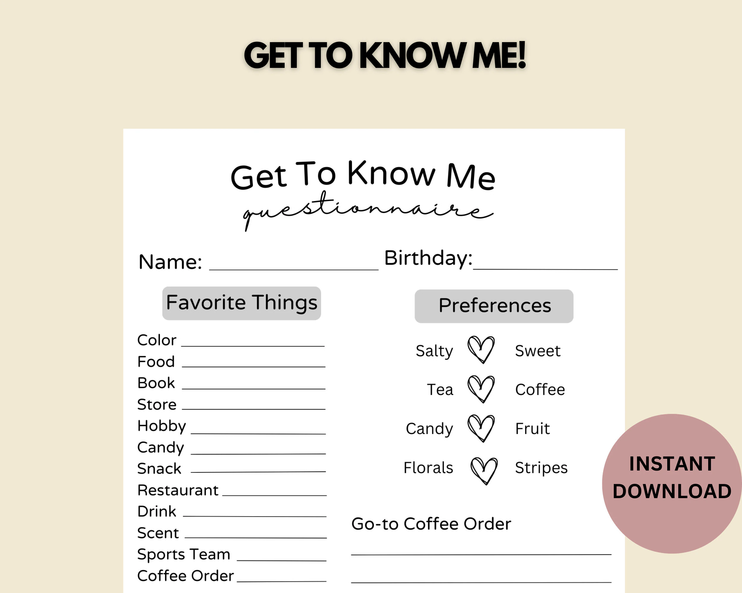 Get To Know Me Survey Coworker