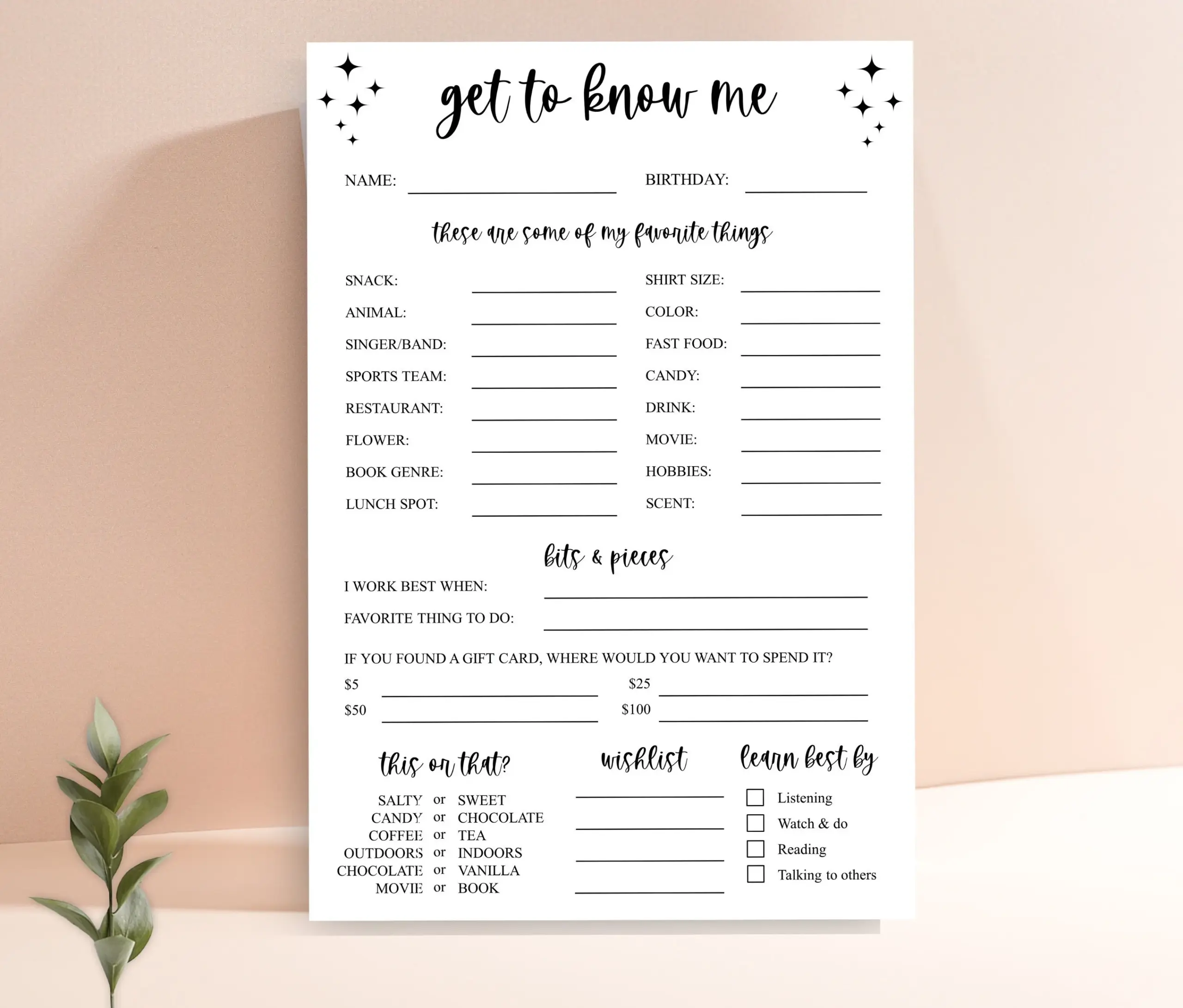 Get To Know Me Template Employee