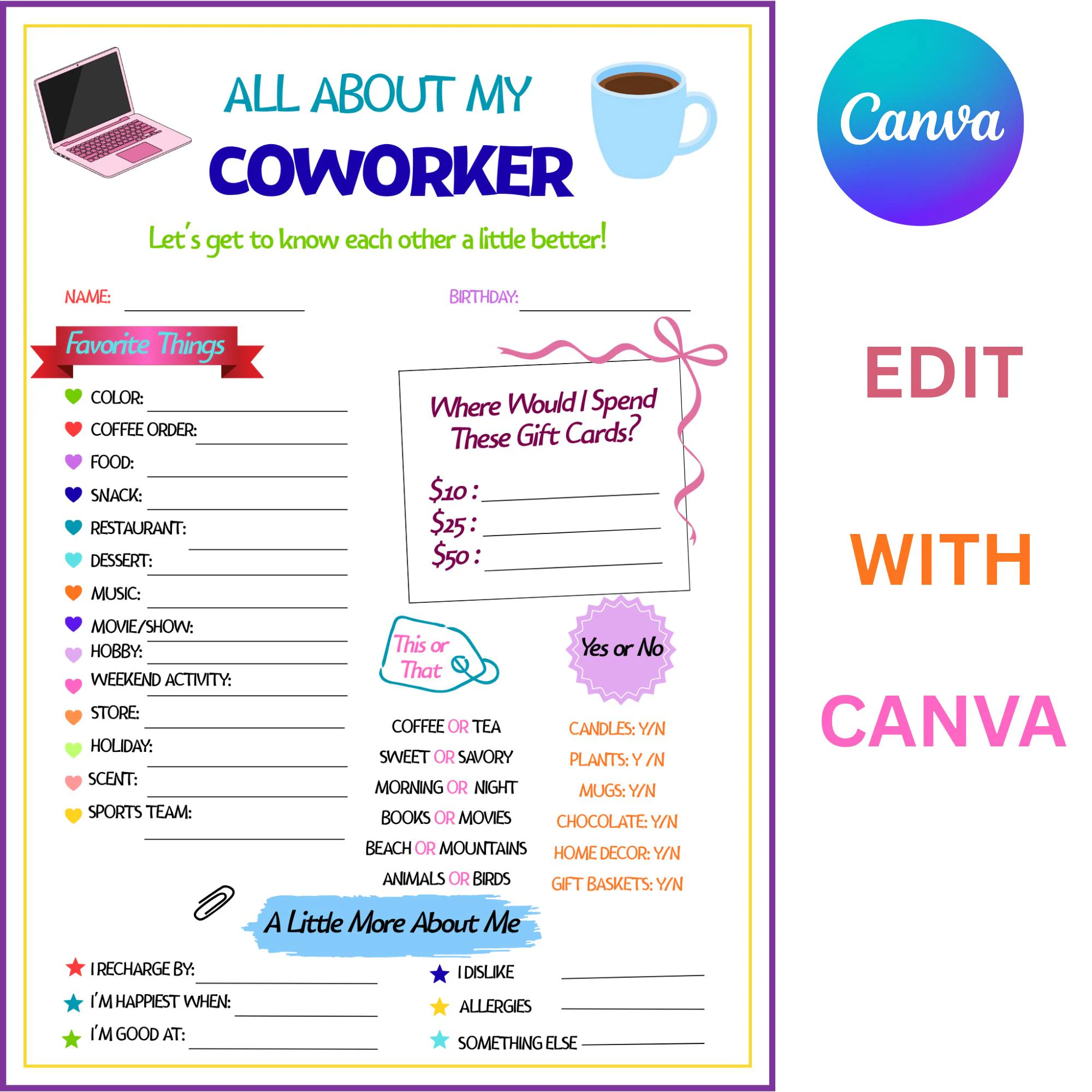 Get To Know Me Template Employee
