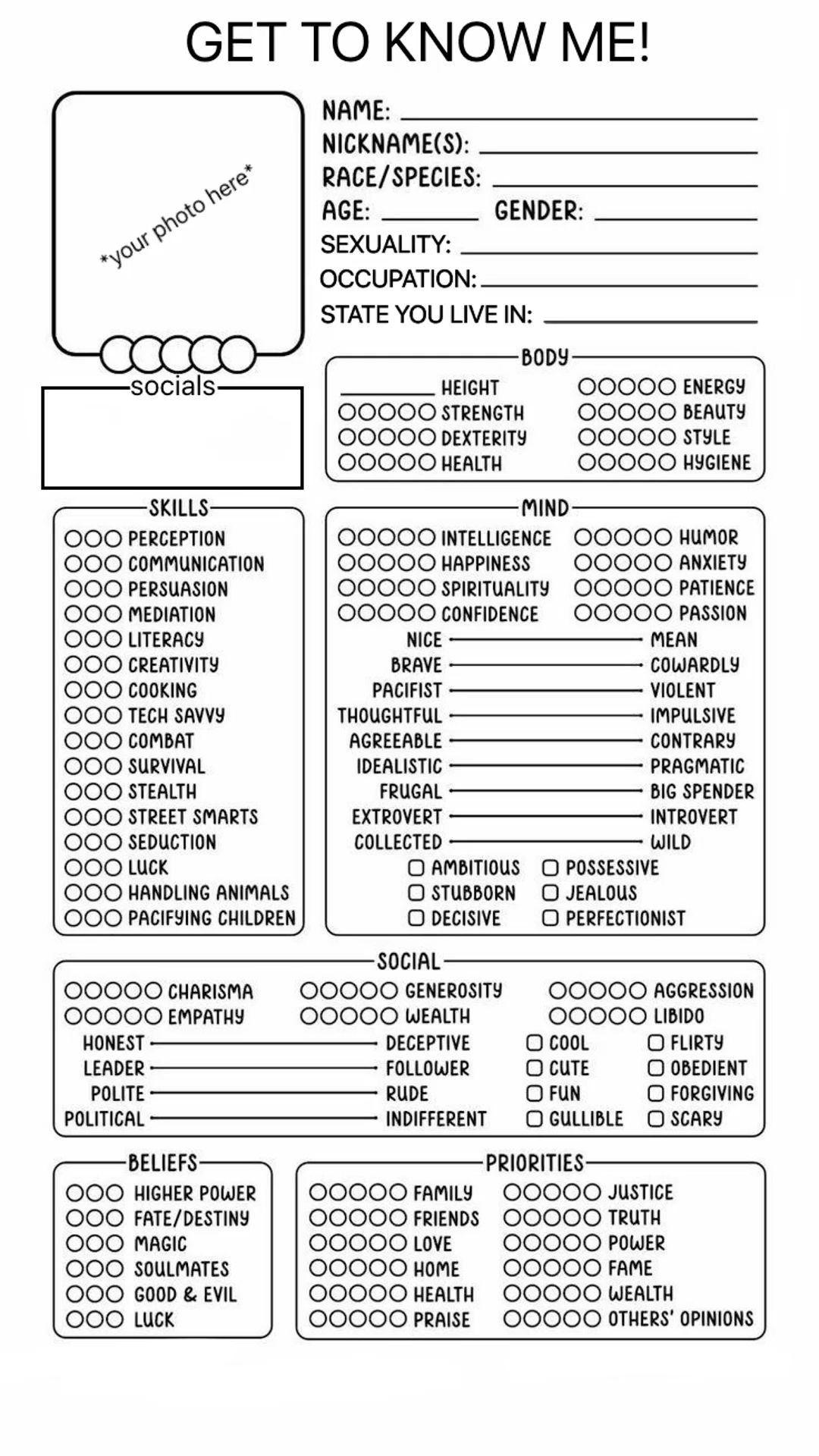 Get To Know Me Template