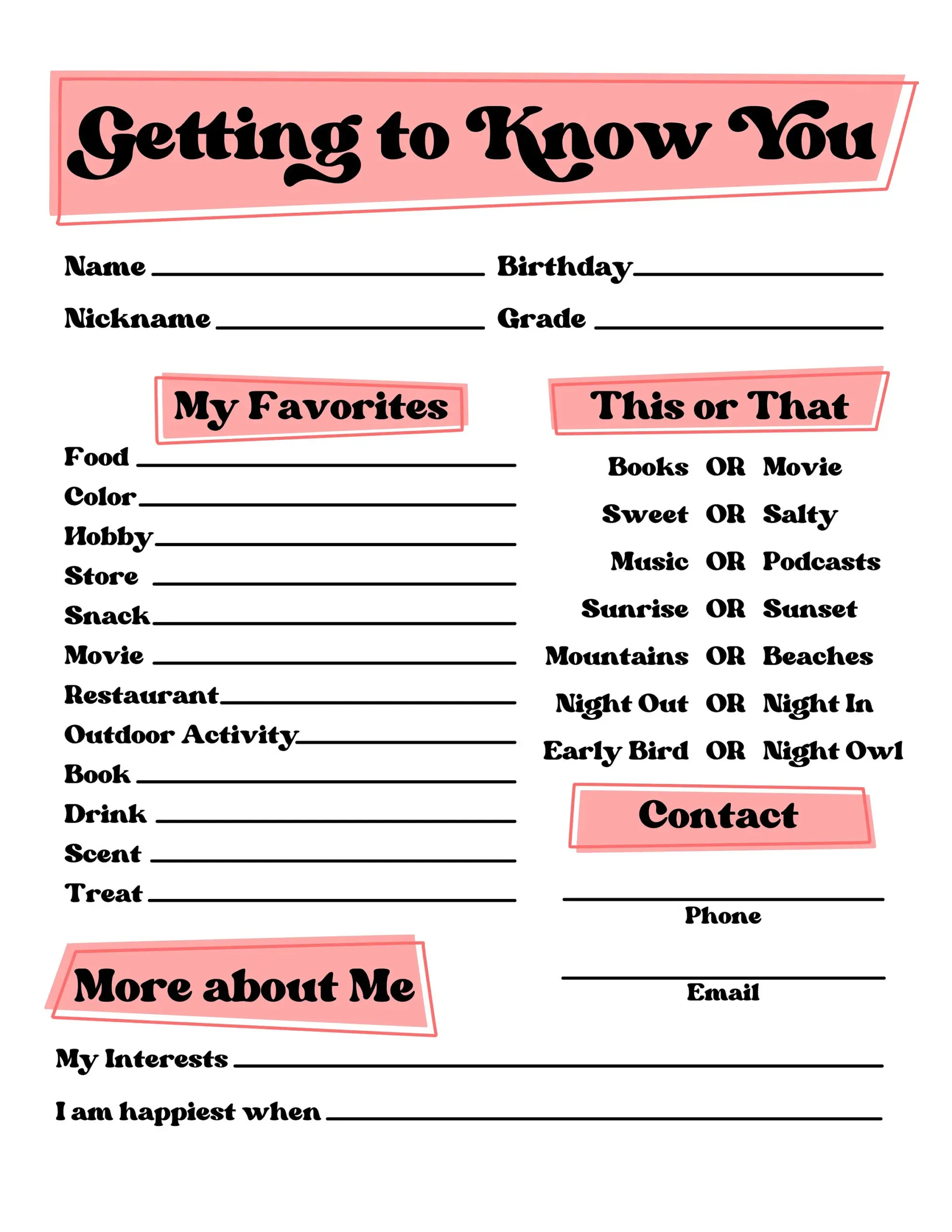 Get To Know You Getting To Know You Page