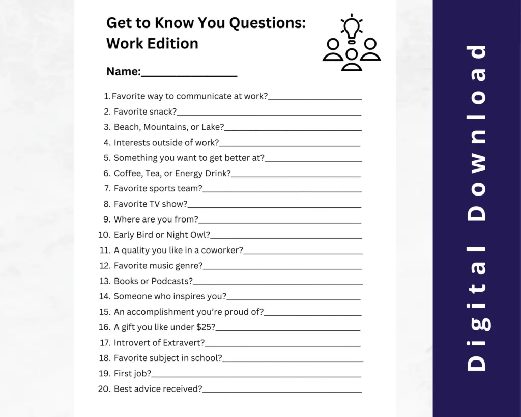 Get To Know You Questions Workplace Get