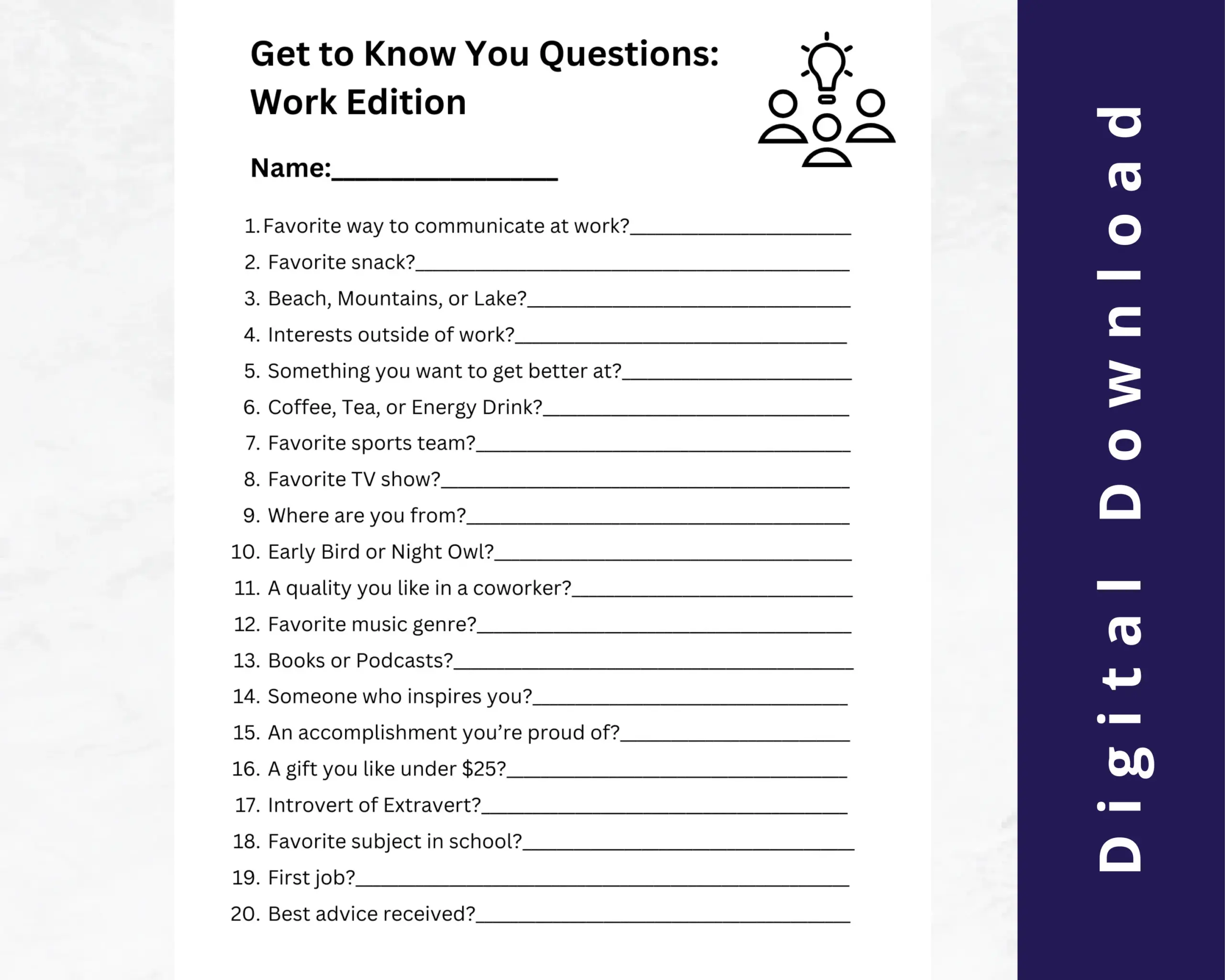 Get To Know You Questions Workplace Get