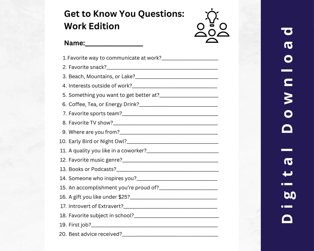 Get To Know You Questions Workplace Get