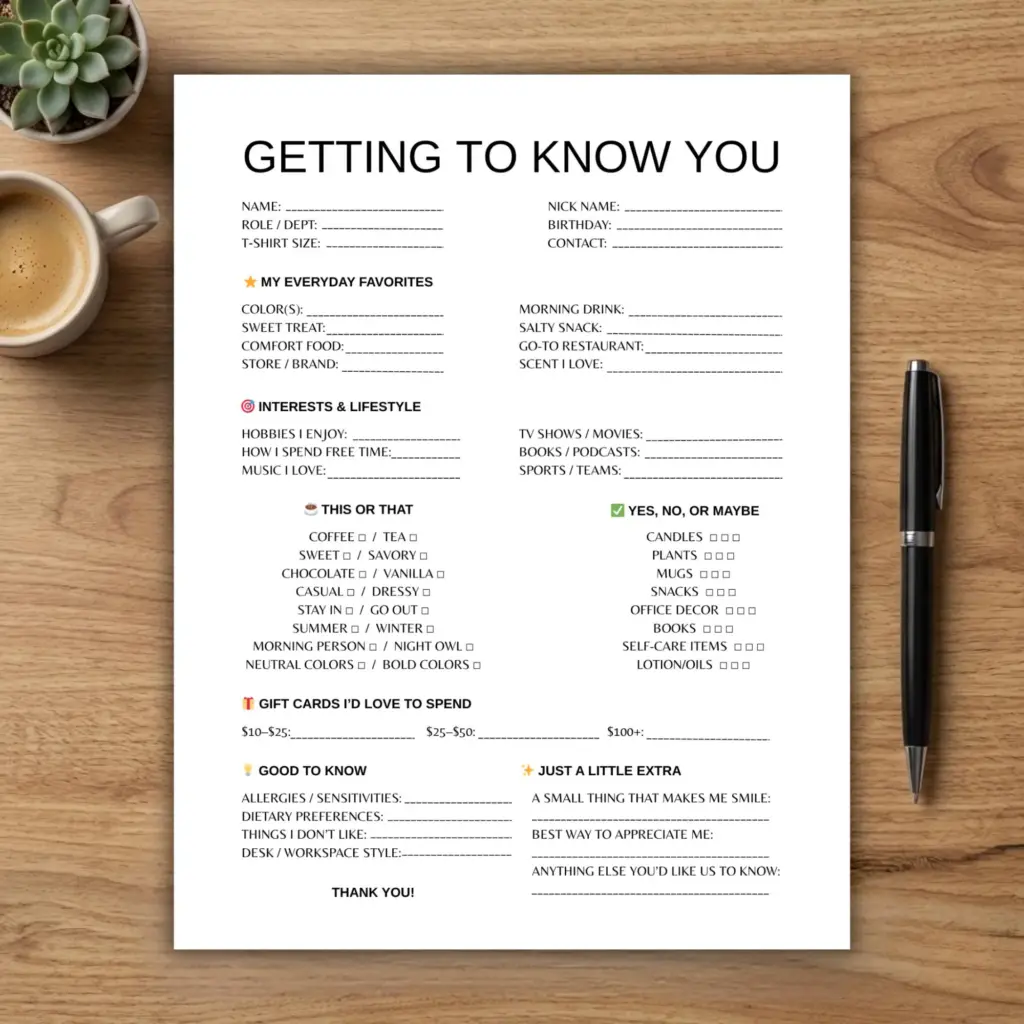 Getting To Know You Employee Forms