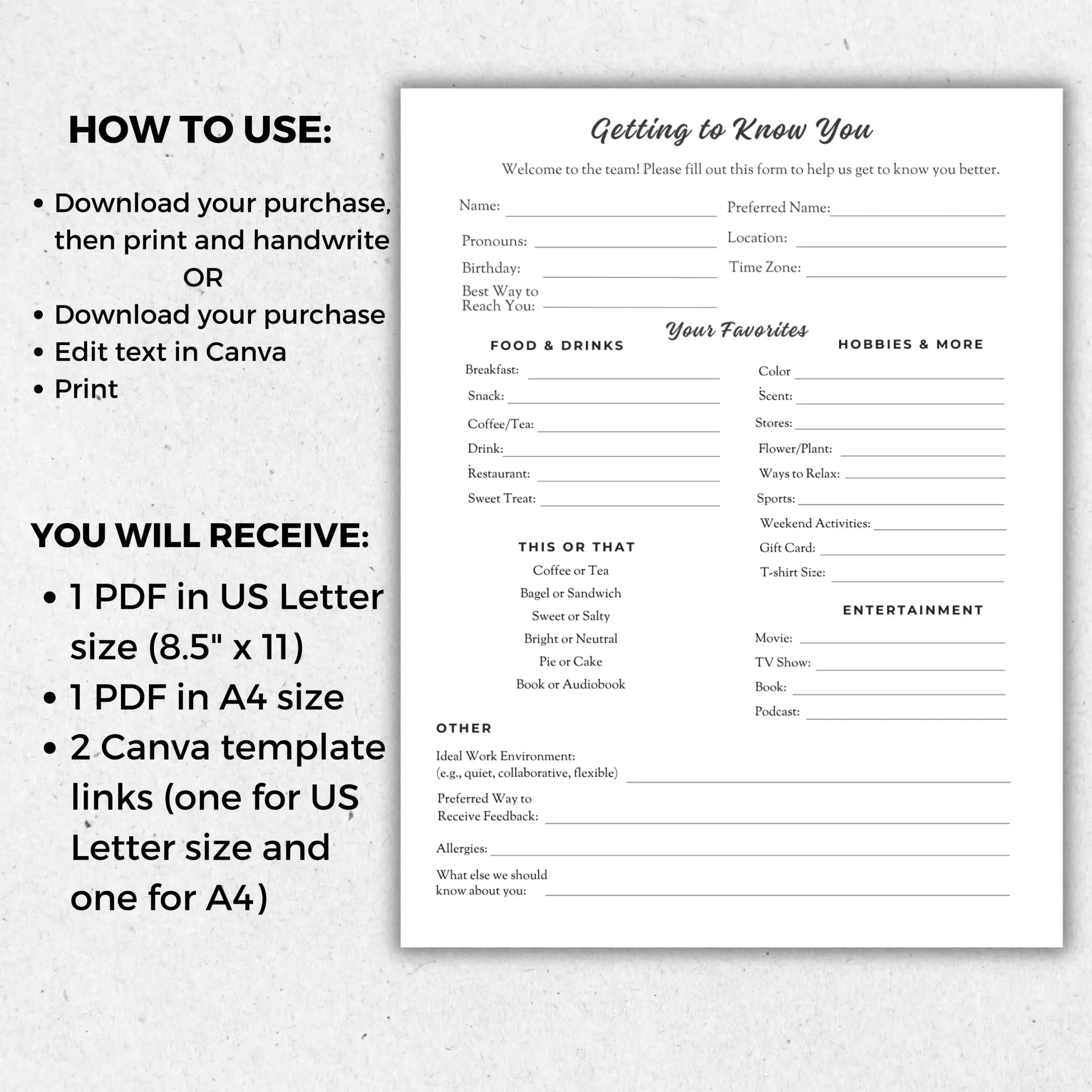 Getting To Know You Form For Employees