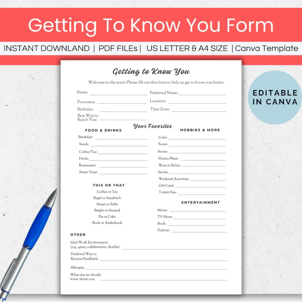 Getting To Know You Form For Employees