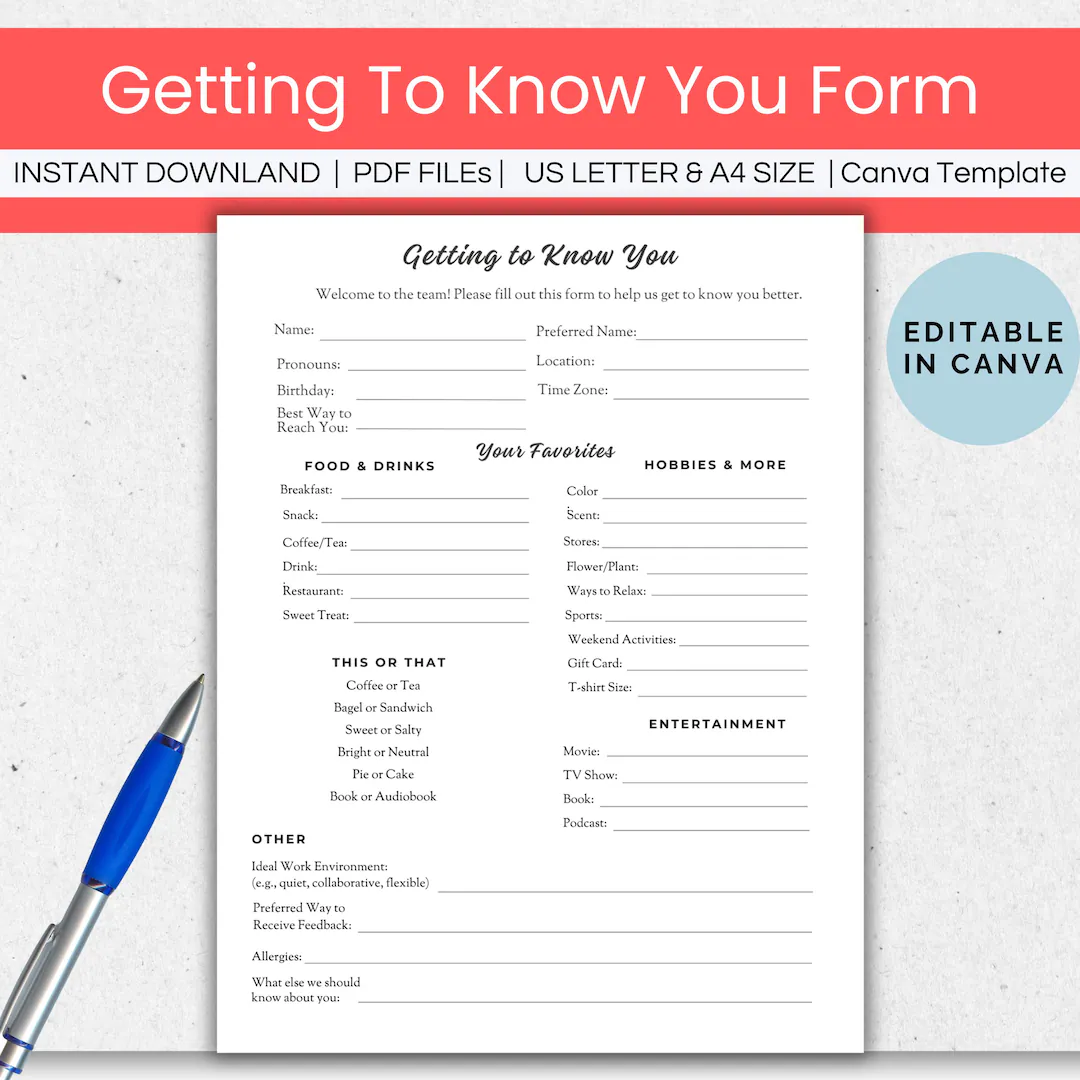 Getting To Know You Form For Employees