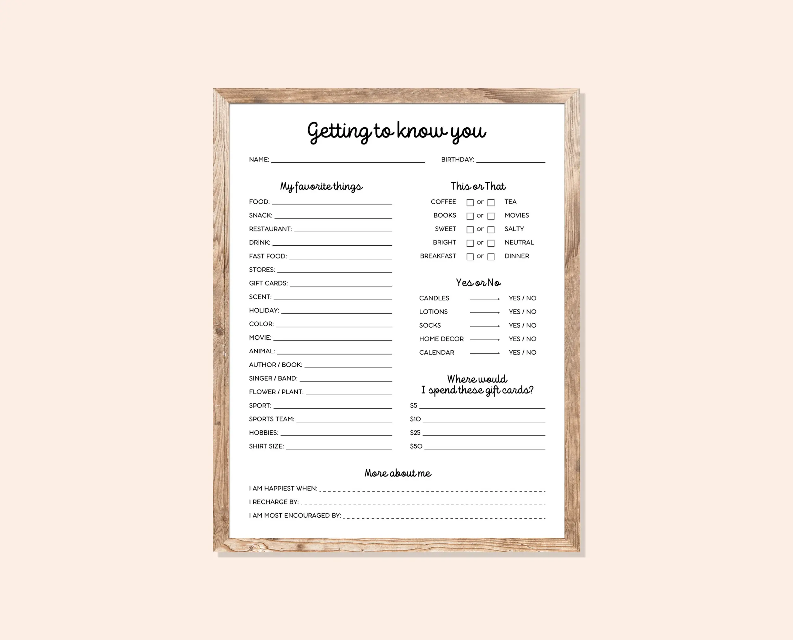 Getting To Know You Survey Editable