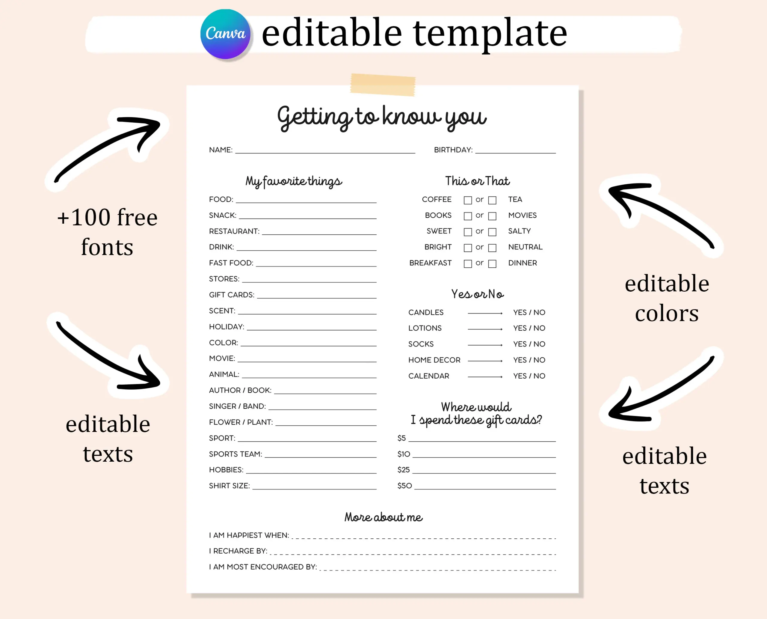 Getting To Know You Survey Editable