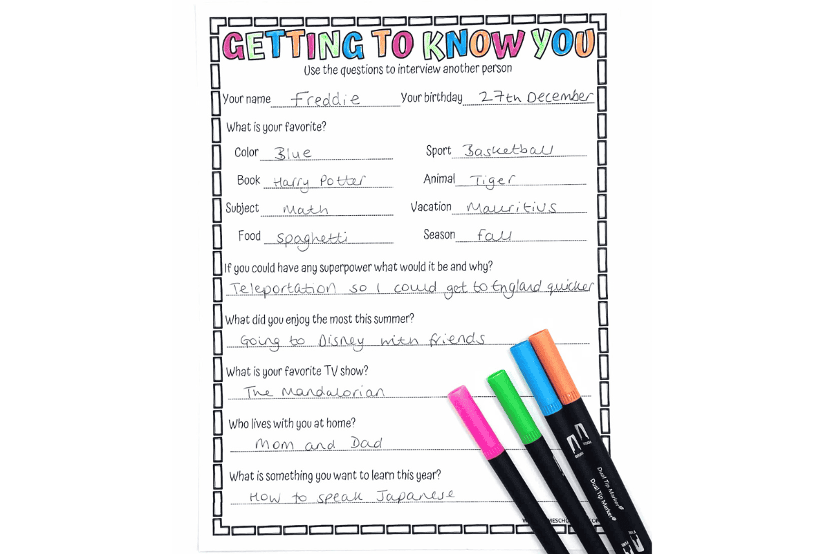 Getting To Know You Worksheet