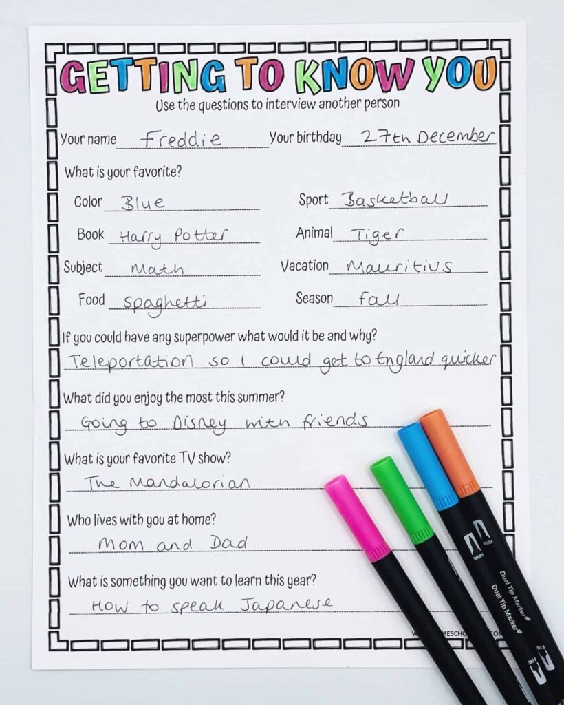 Getting To Know You Worksheet