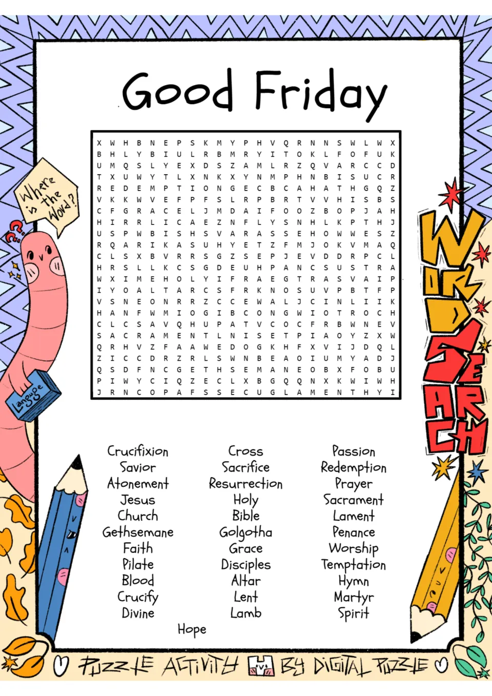 Good Friday Word Search Puzzle Worksheet Activity