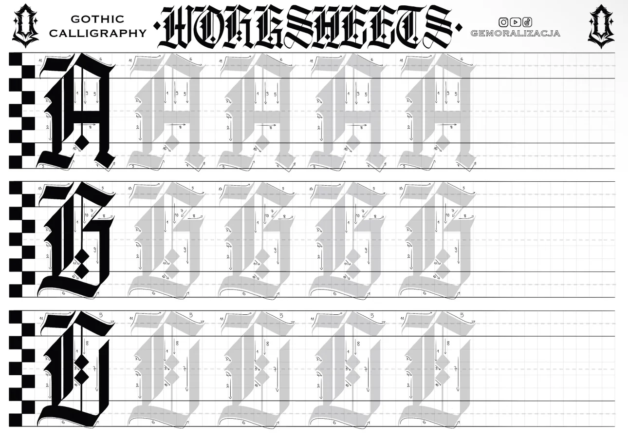 Gothic Textura Majuscule Calligraphy Worksheets