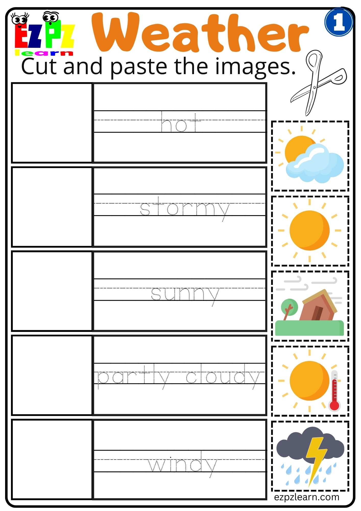 Group 1 Weather Vocabulary Cut And Paste Easy Worksheet For Kids Free Pdf Download Worksheets