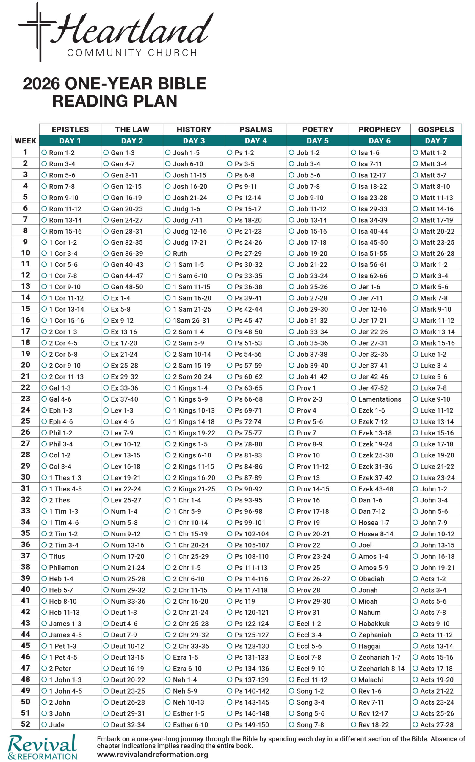 Hcc 2026 One Year Bible Reading Plan