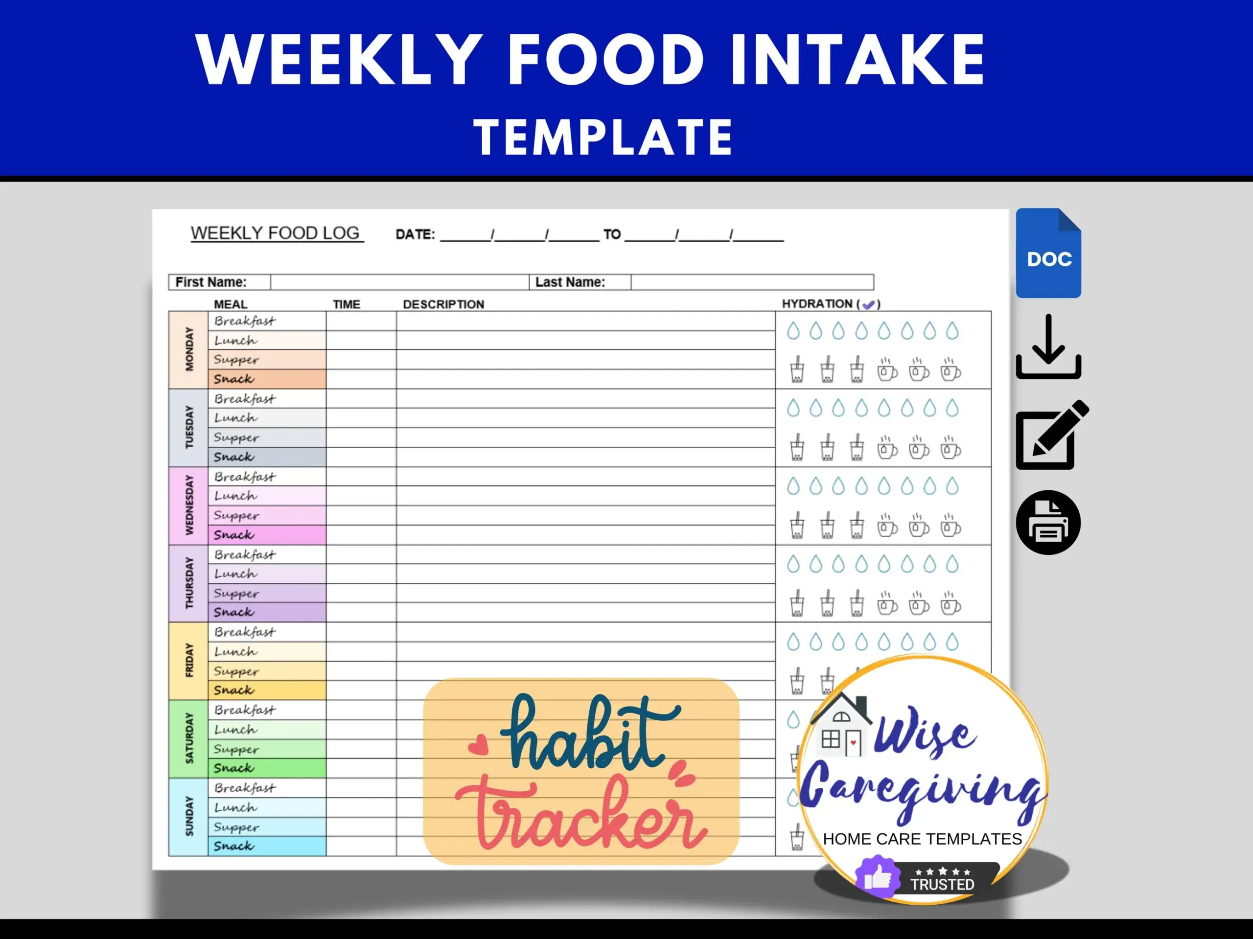 Home Care Weekly Food Intake Tracker