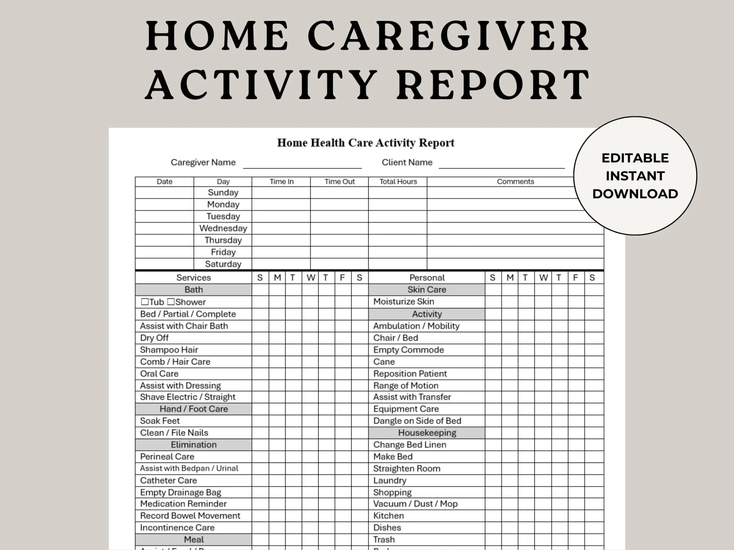 Home Health Caregiver Activity Report