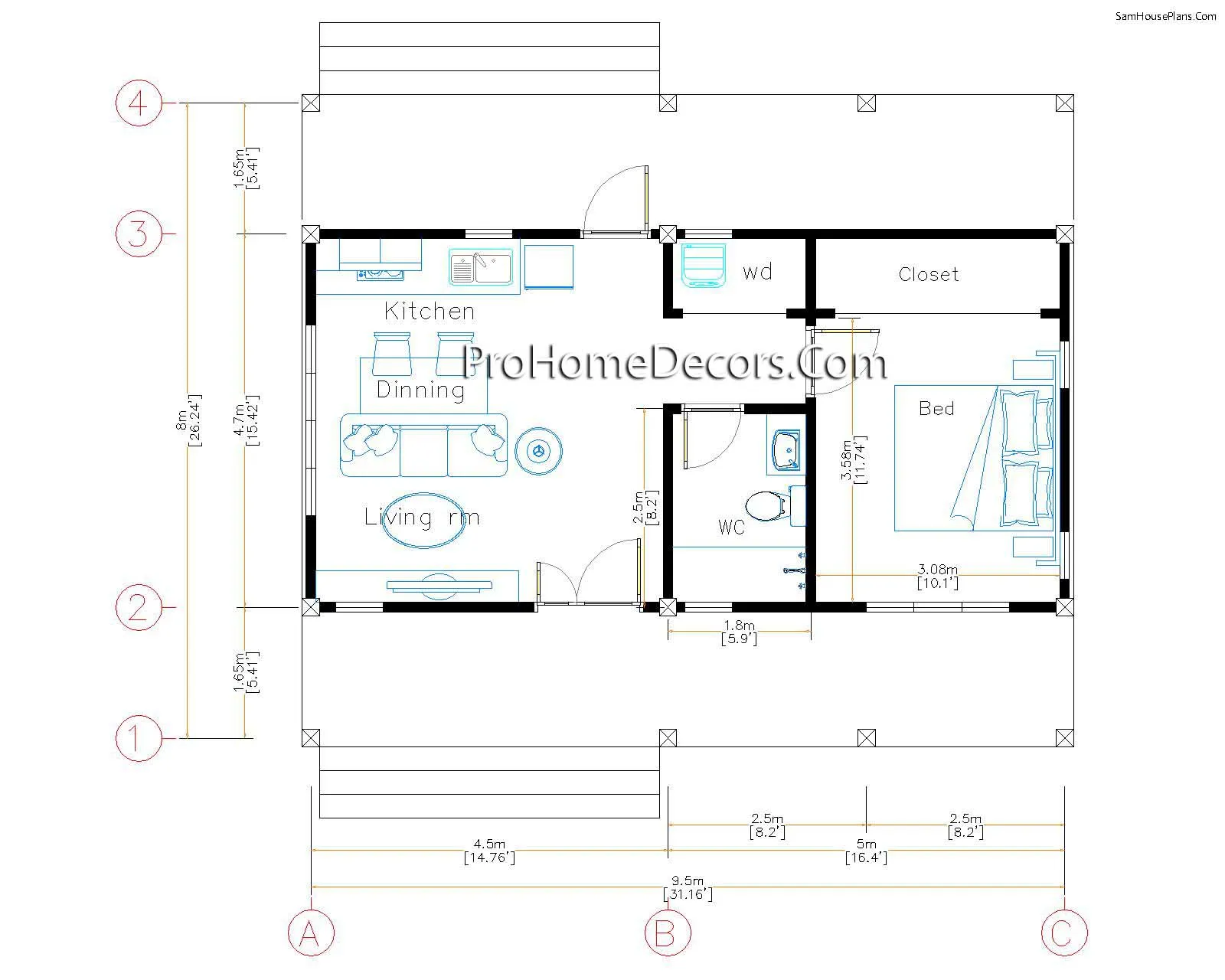 House Plans 32x16 With 1 Bedroom Pdf Floor Plan House Plans 32x16 With 1 Bedroom Pdf Floor Plan