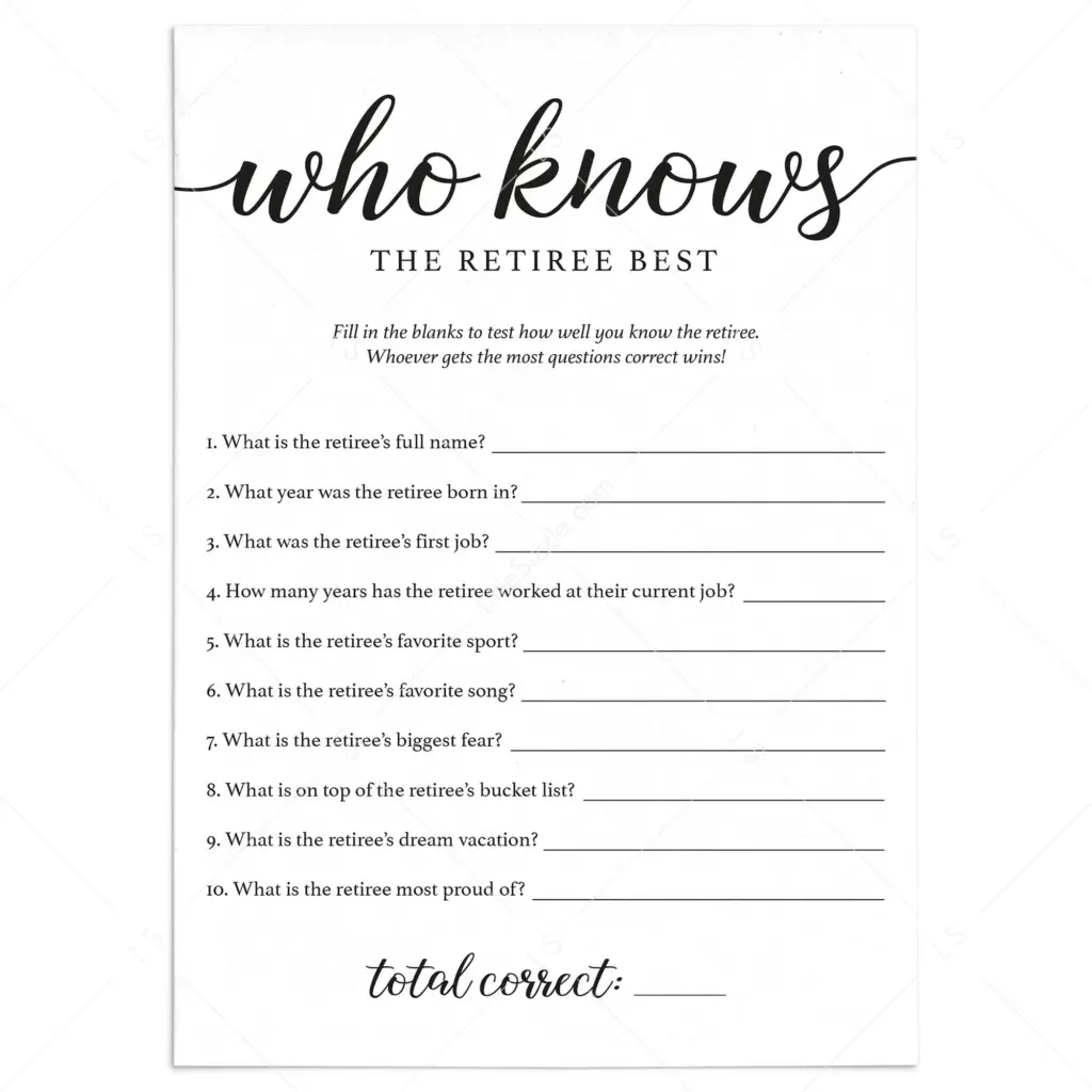 How Well Do You Know The Retiree Game Printable