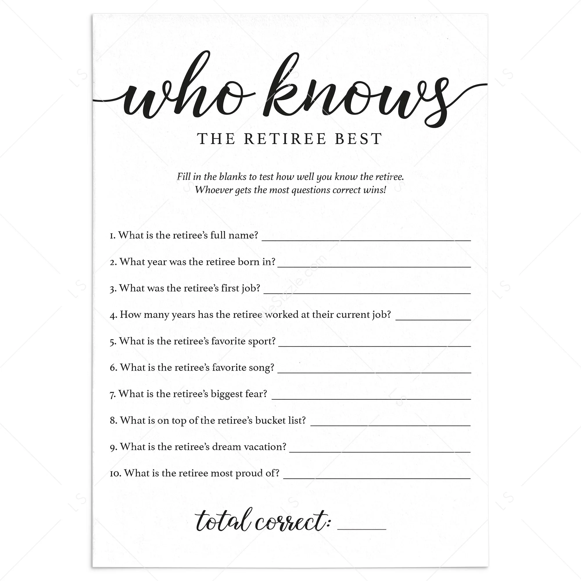 How Well Do You Know The Retiree Game Printable
