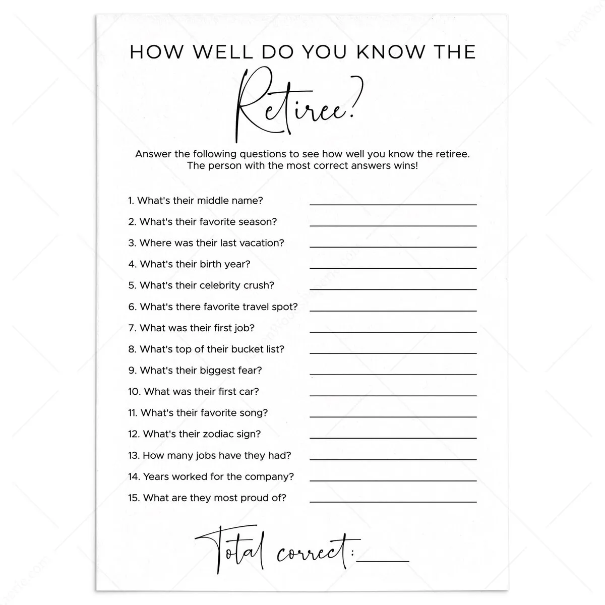 How Well Do You Know The Retiree Questions Card Printable How Well Do You Know The Retiree Questions Card Printable
