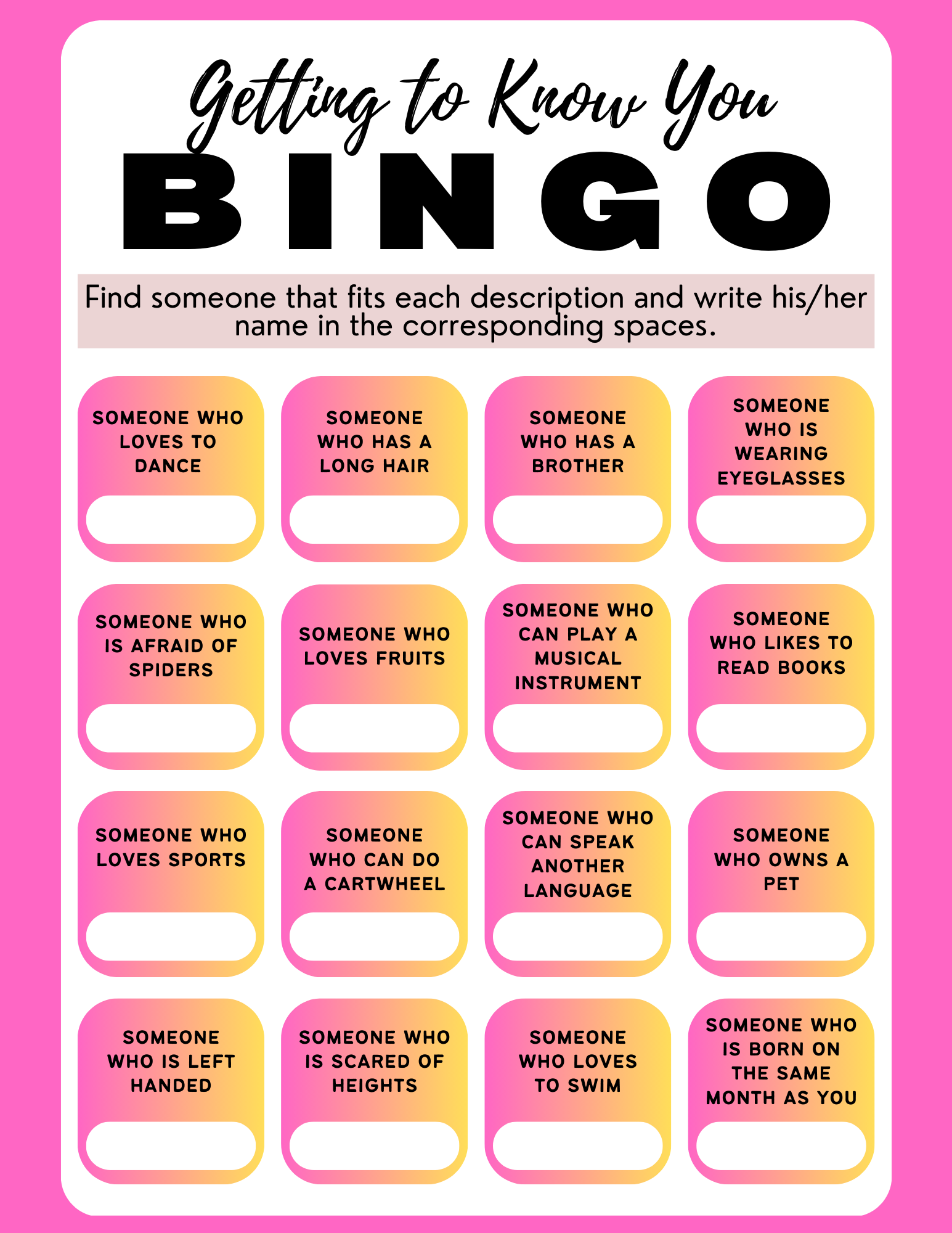 Human Bingo A Fun And Effective Icebreaker
