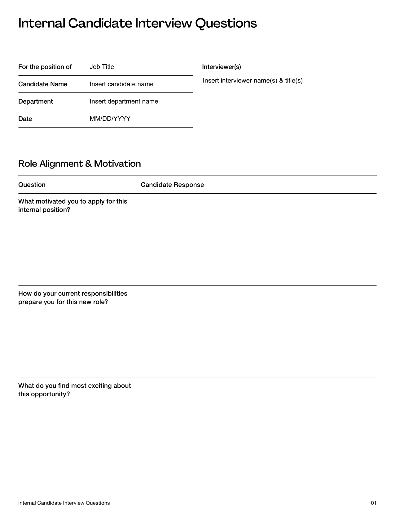 Internal Candidate Interview Questions Template