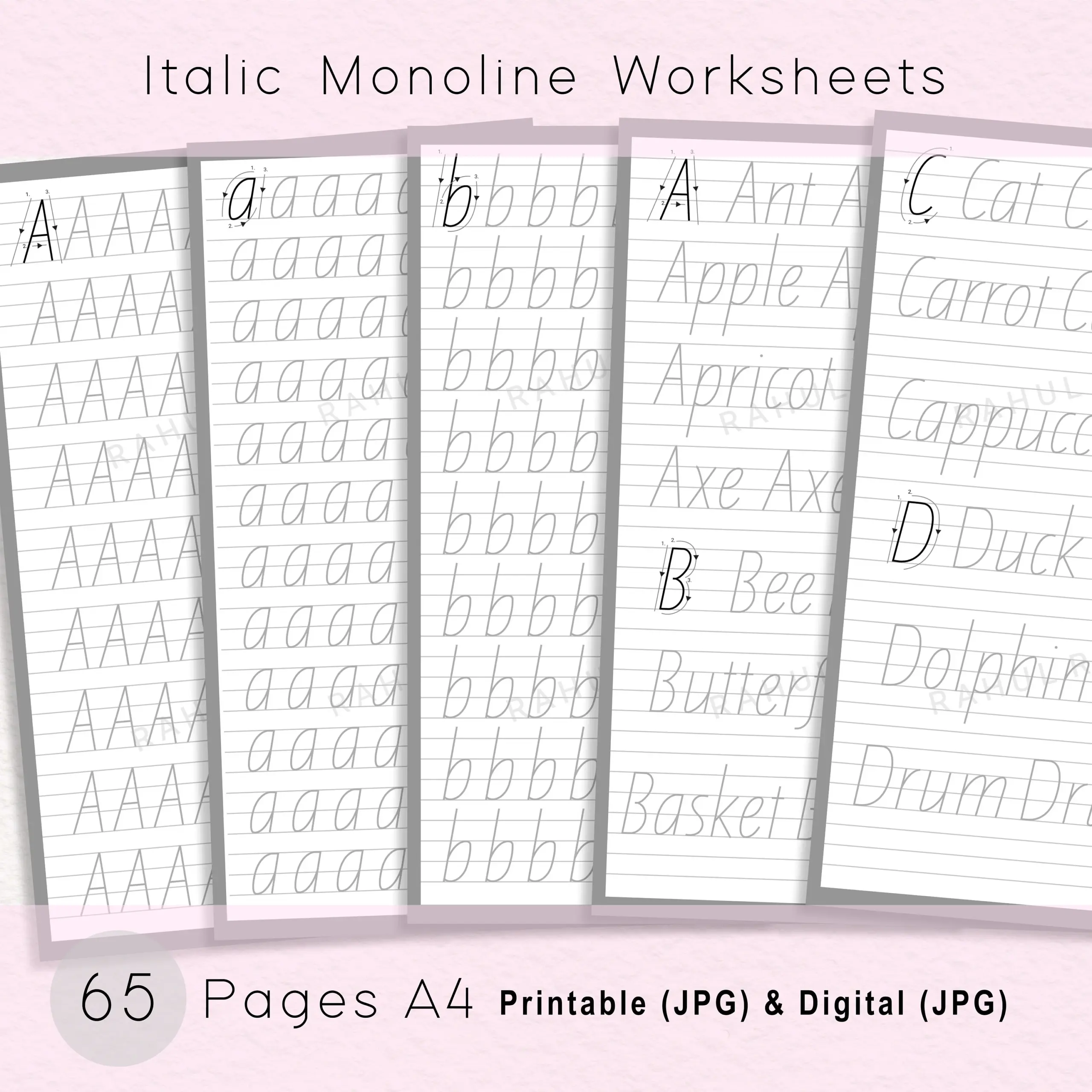 Italic Monoline Script Practice Sheets