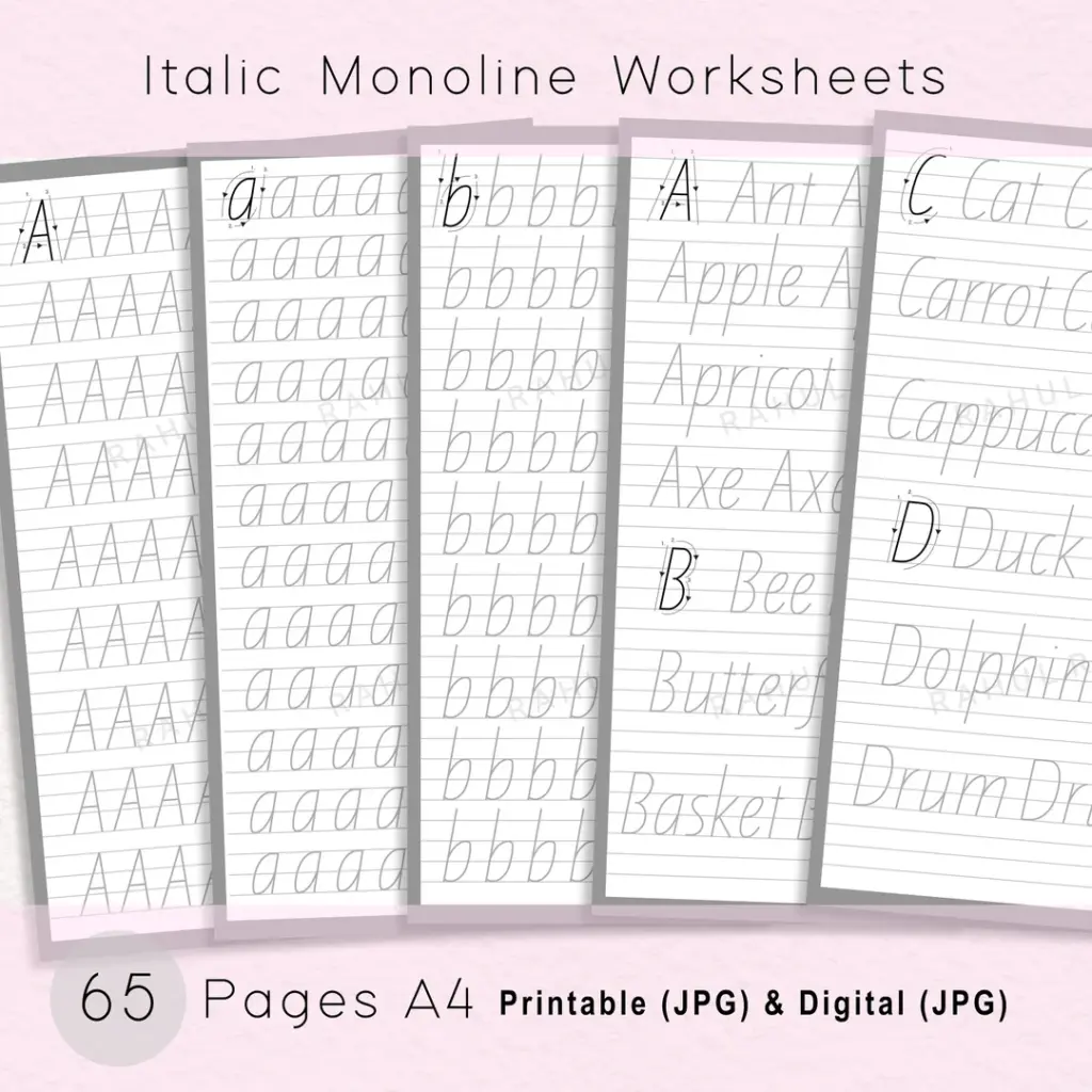 Italic Monoline Script Practice Sheets