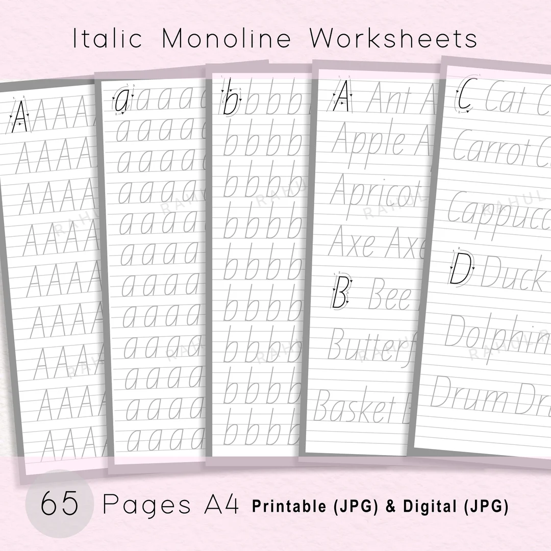 Italic Monoline Script Practice Sheets