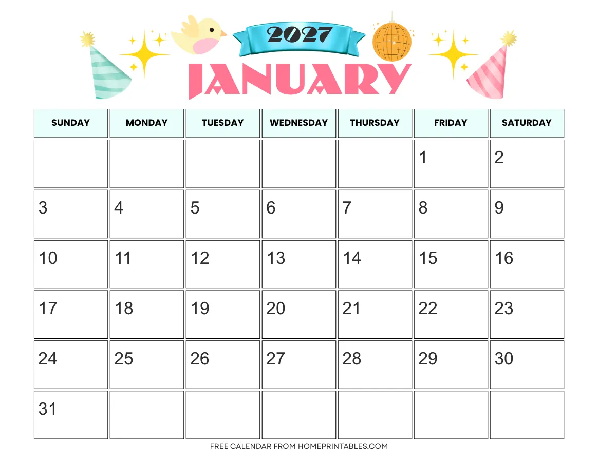 January 2027 Calendar Printable