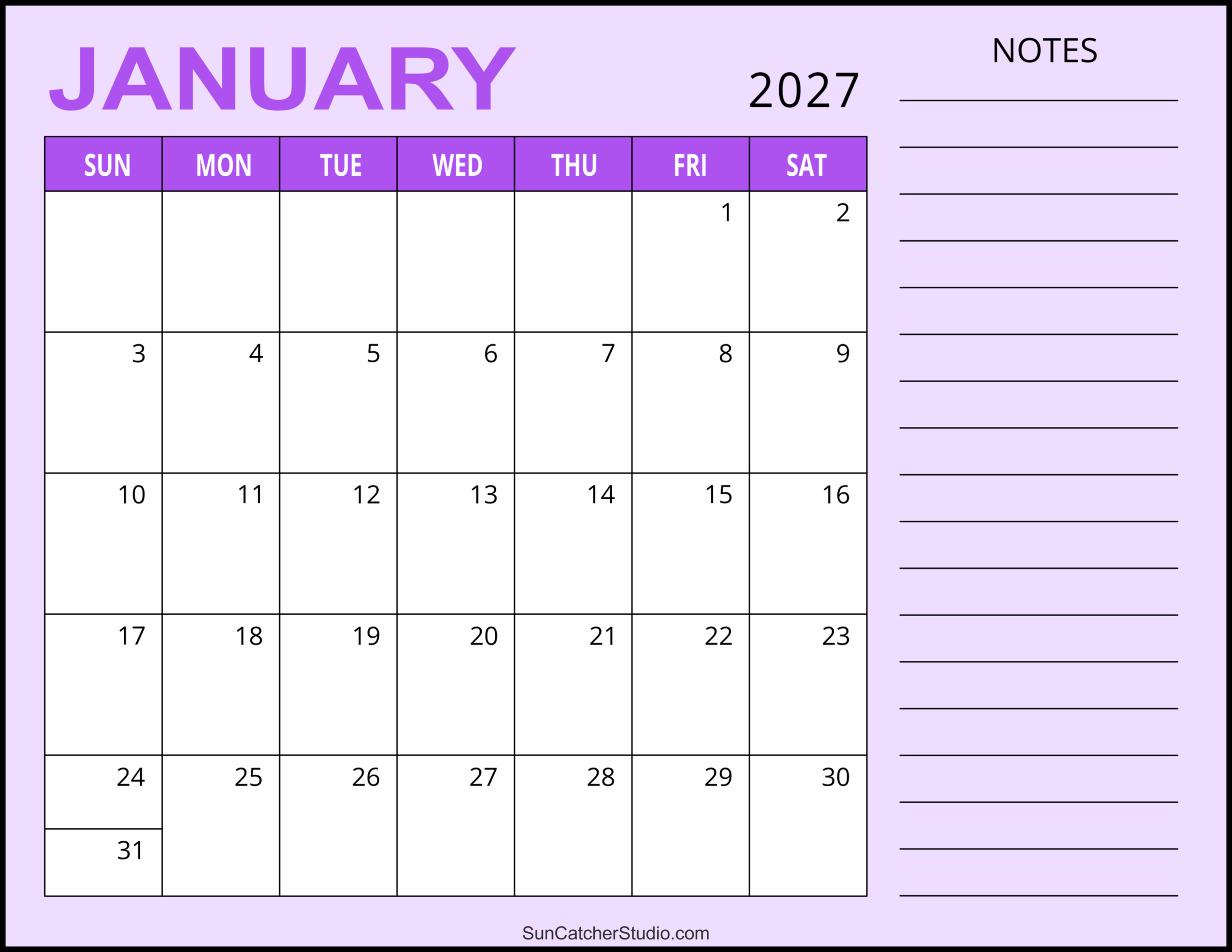 January 2027 Calendar January 2027 Calendar