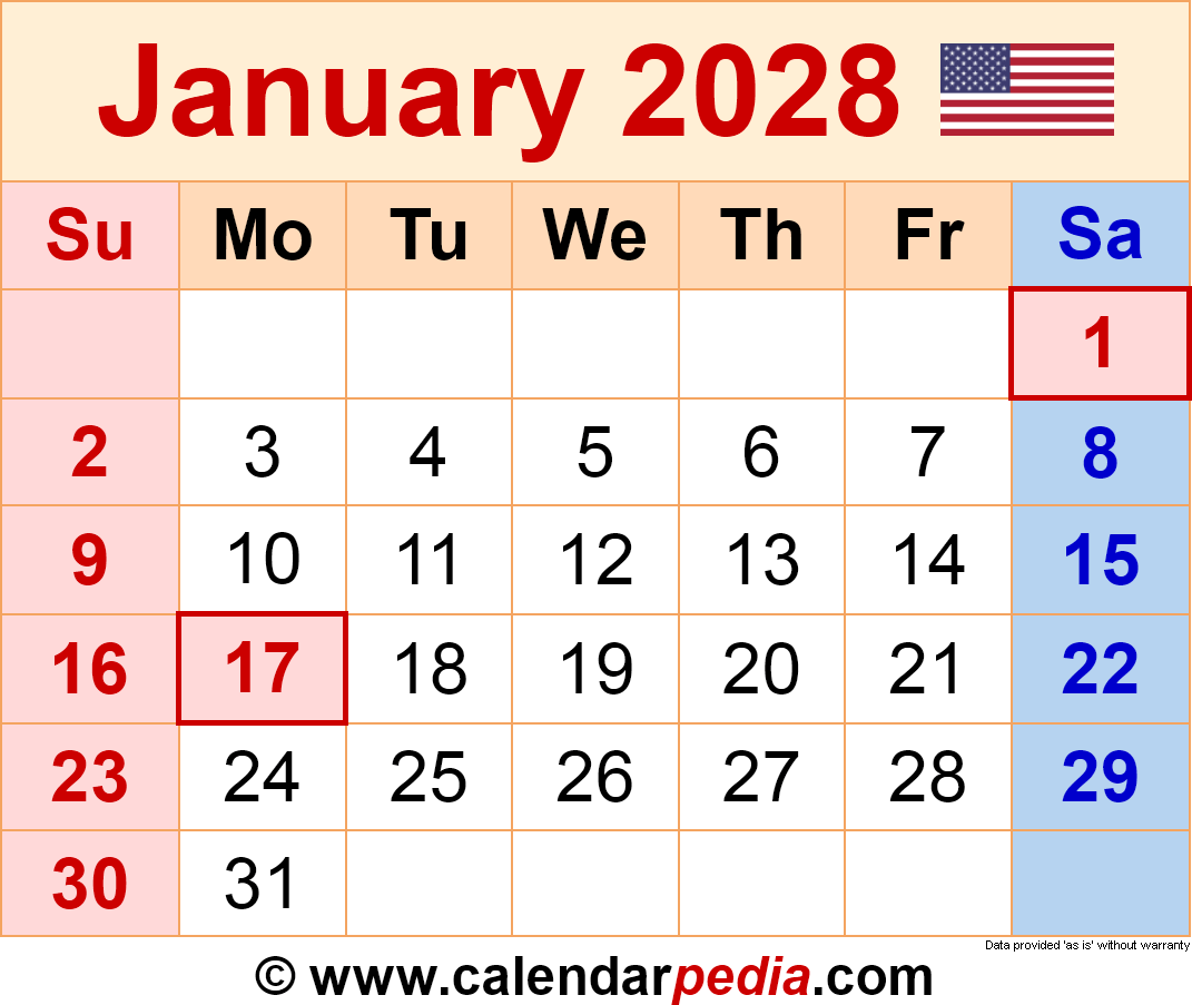 January 2028 Calendar Pdf Templates