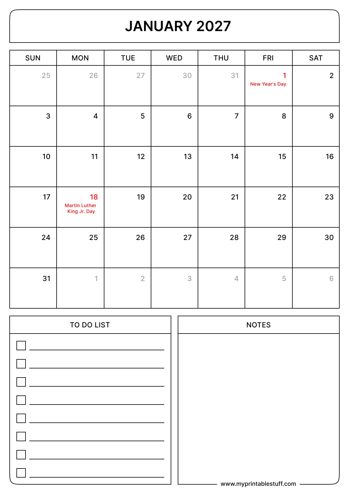 January Calendars