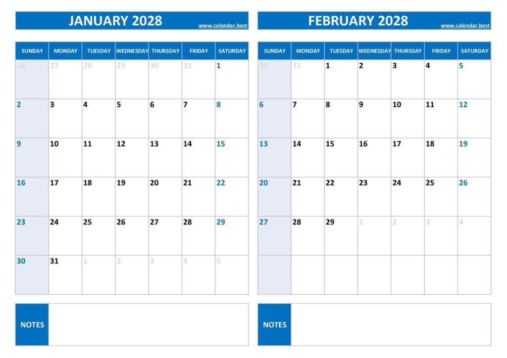 January February 2028 Calendar