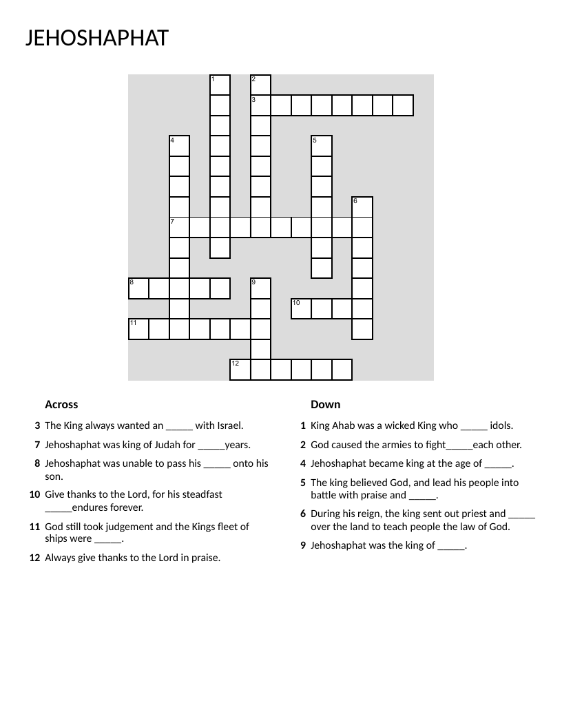 Jehoshaphat Crossword Puzzle