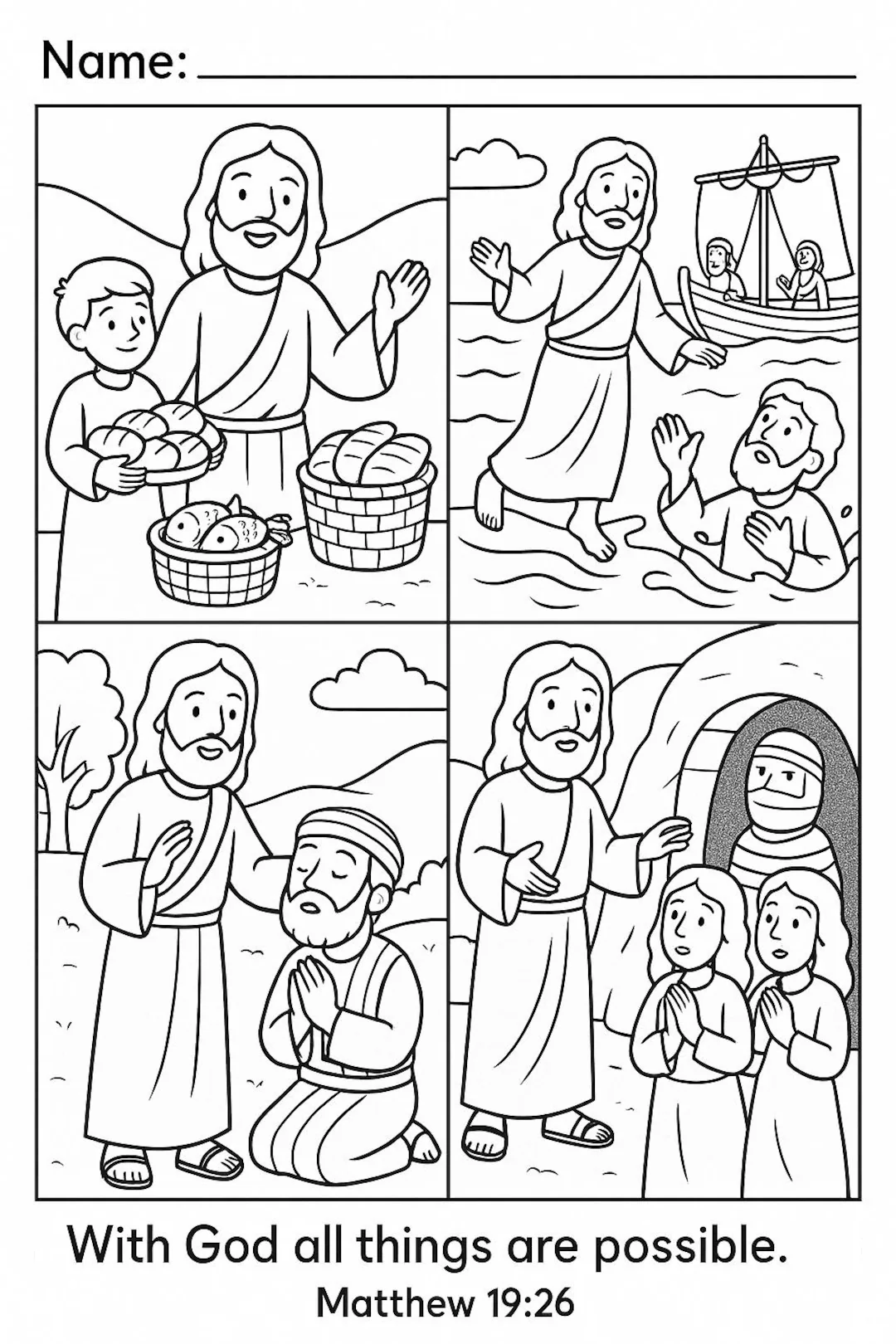 Jesus Miracles Coloring Page Bible