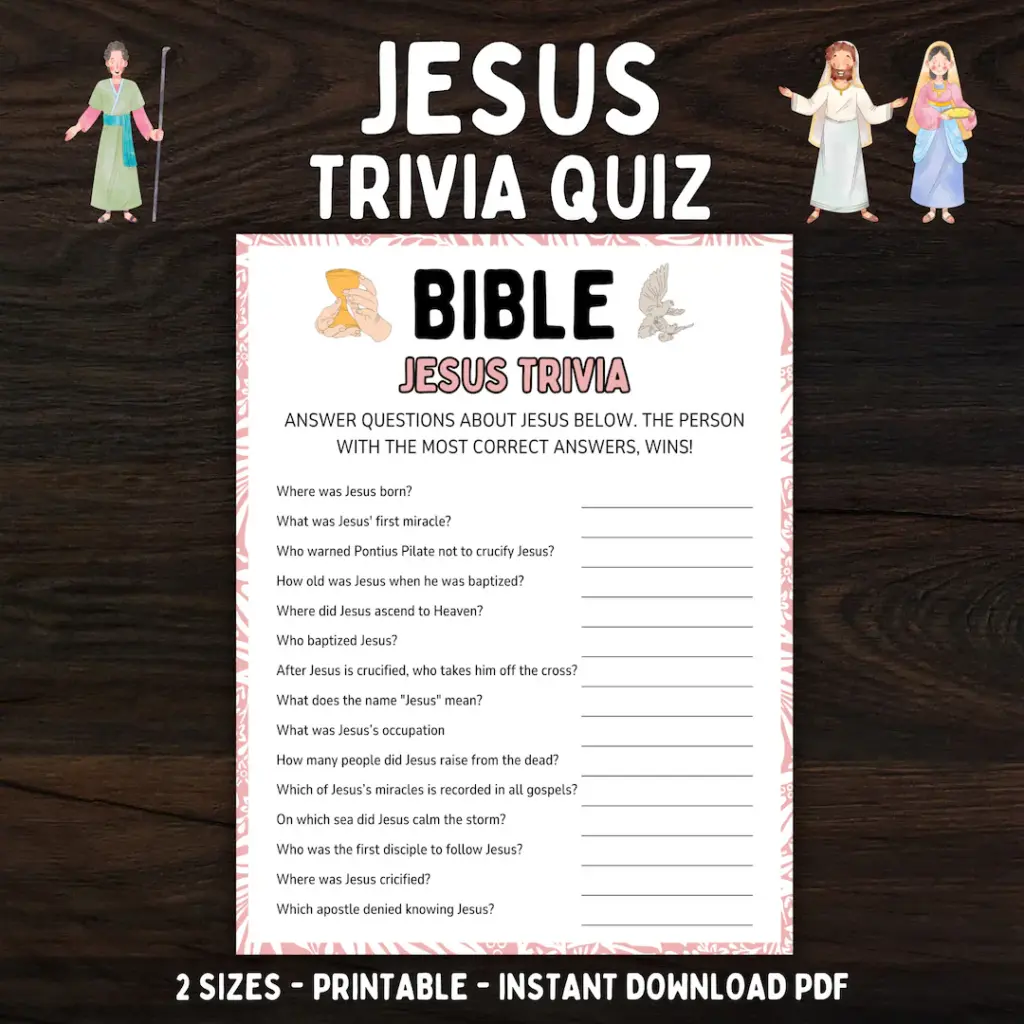 Jesus Trivia Quiz Printable Bible Game