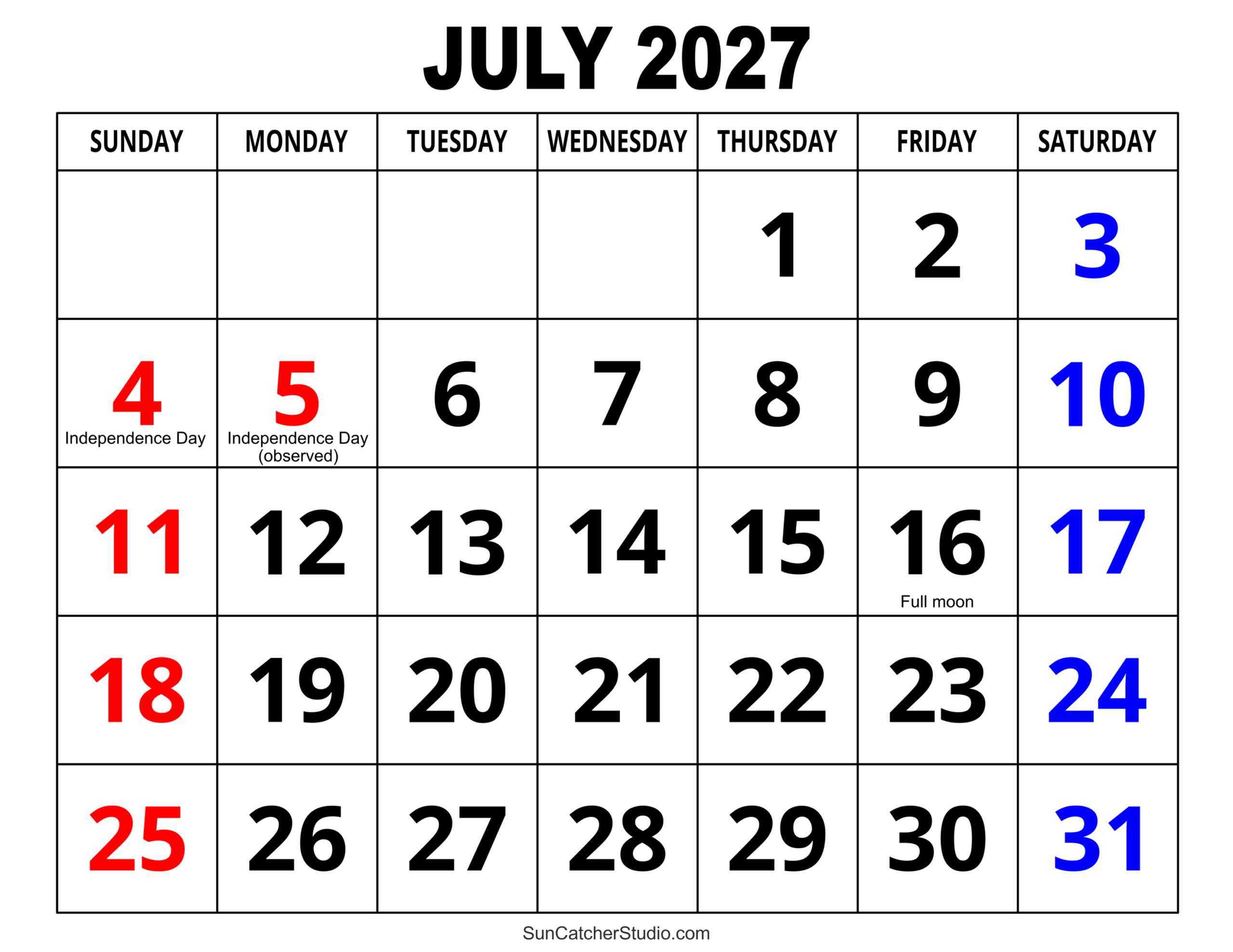 July 2027 Calendar