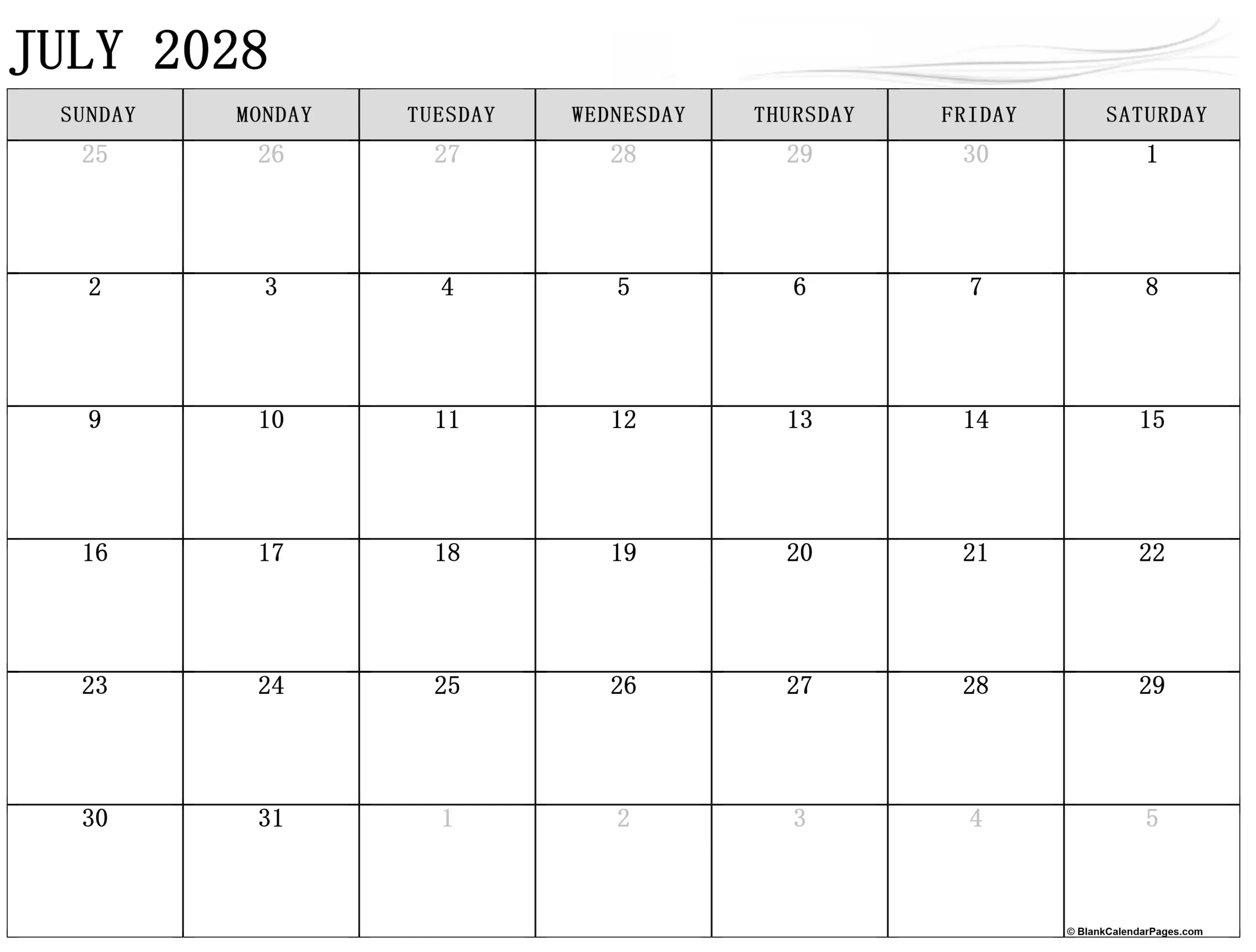 July 2028 Calendar