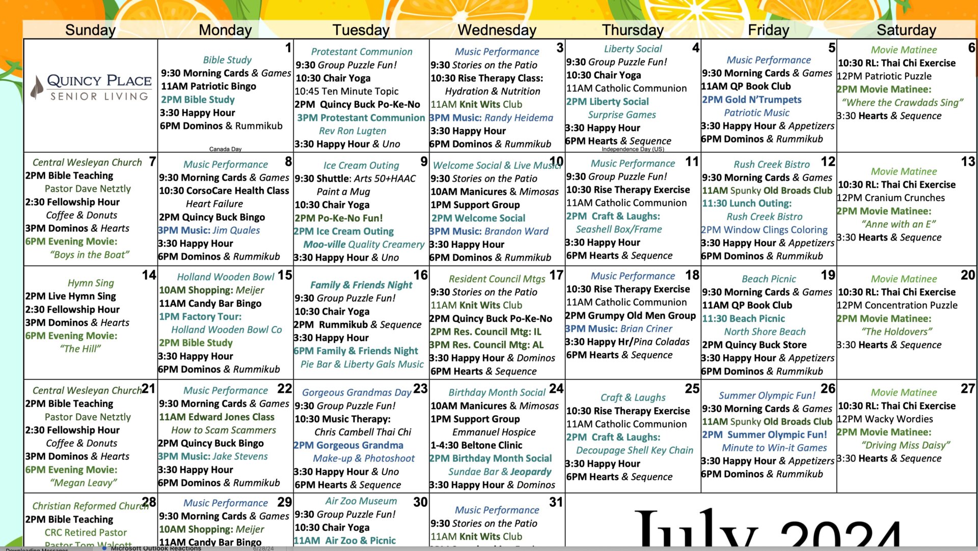 July Activity Calendar