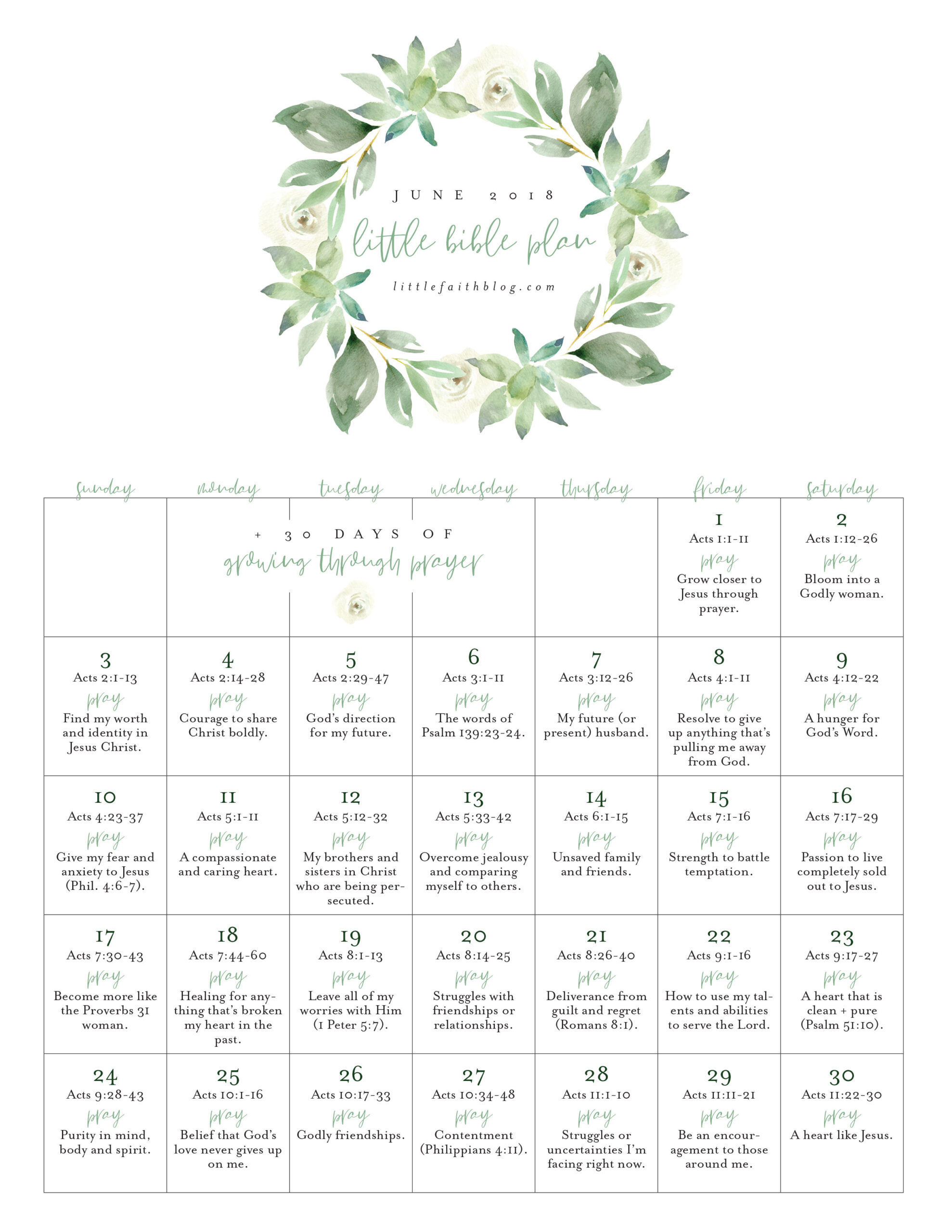 June 2018 Bible Reading Plan 30 Days Of Growing Through Prayer