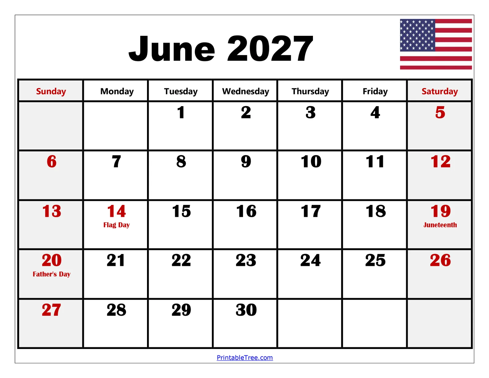 June 2027 Calendar Printable June 2027 Calendar Printable