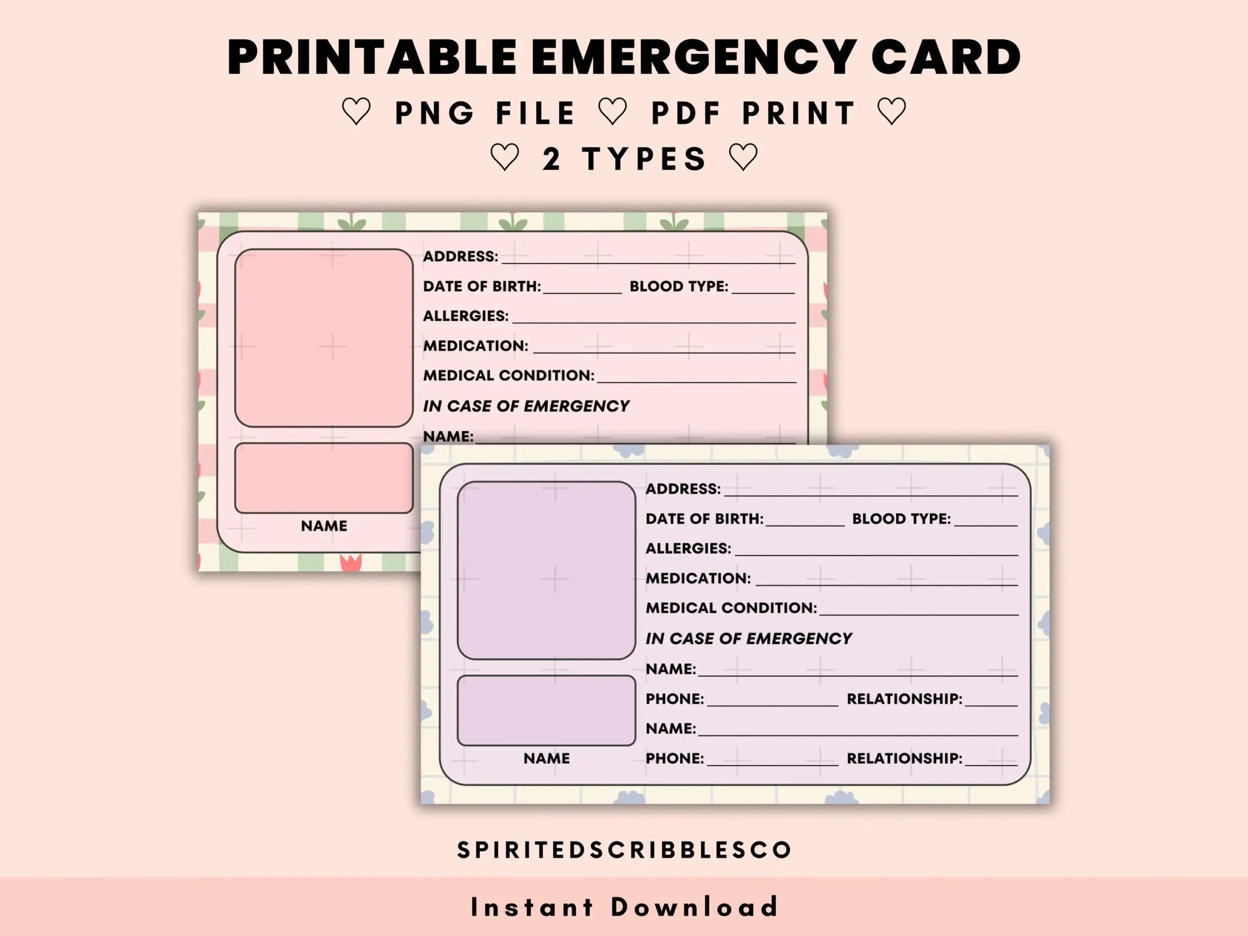 Kids Printable Emergency Card In Case Of