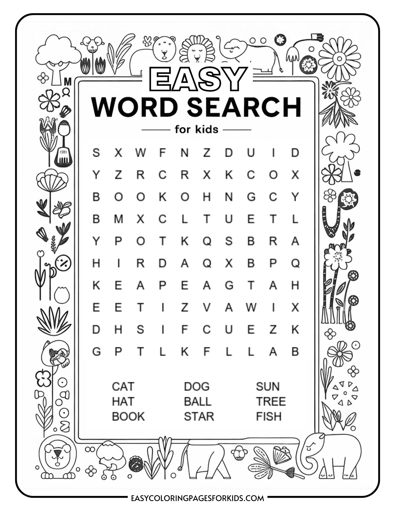 Kindergarten Easy Word Search For Kids