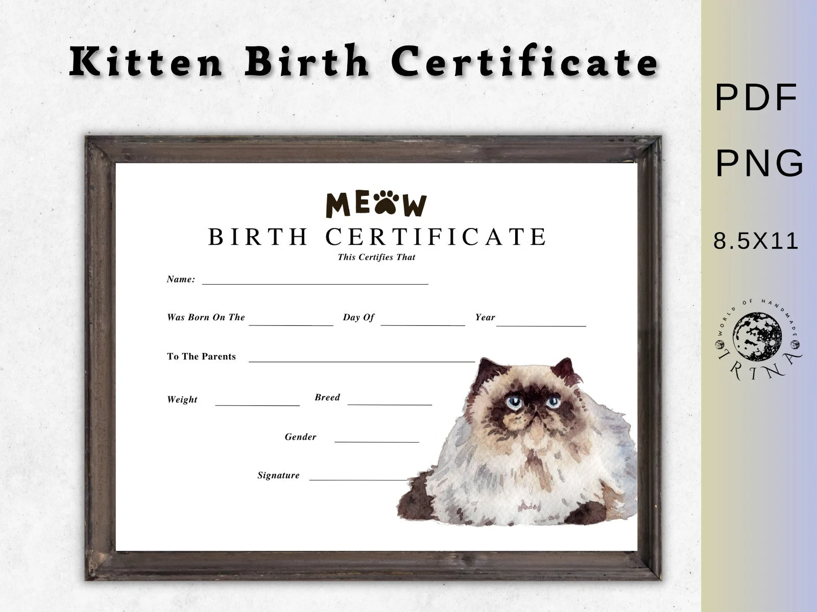 Kitten Birth Certificate Printable Cat Birth Pet Certificate dog Owner cat Lover Breeder Birth Forms Certificate Of Birth Etsy